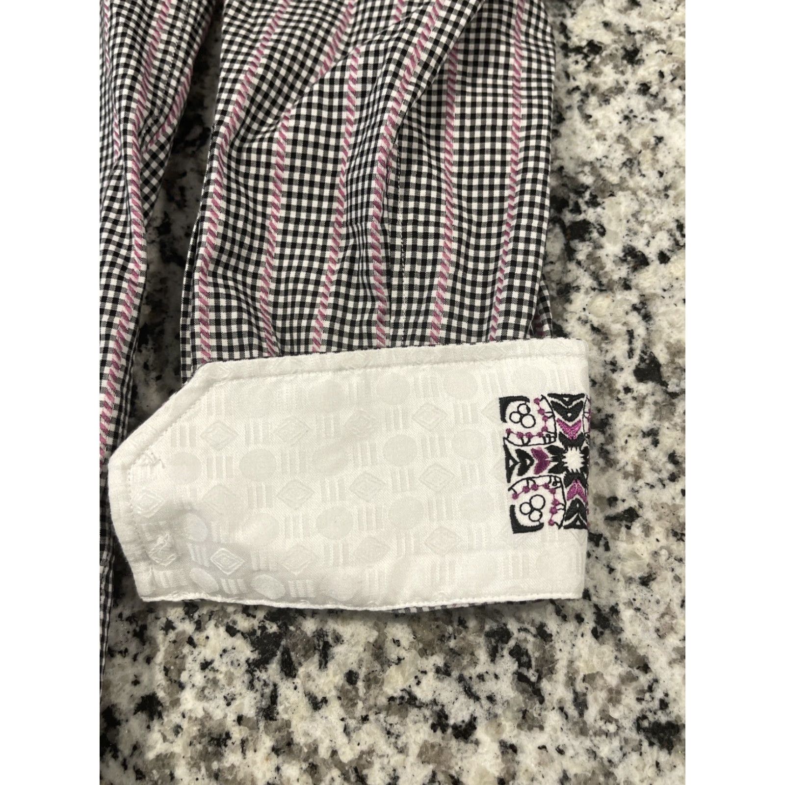 Robert Graham Robert Graham Mens Shirt Button-Up Long Sleeve Check Black White Contrasting Trim Embroidered Logo Size US M / EU 48-50 / 2 - 2 Thumbnail