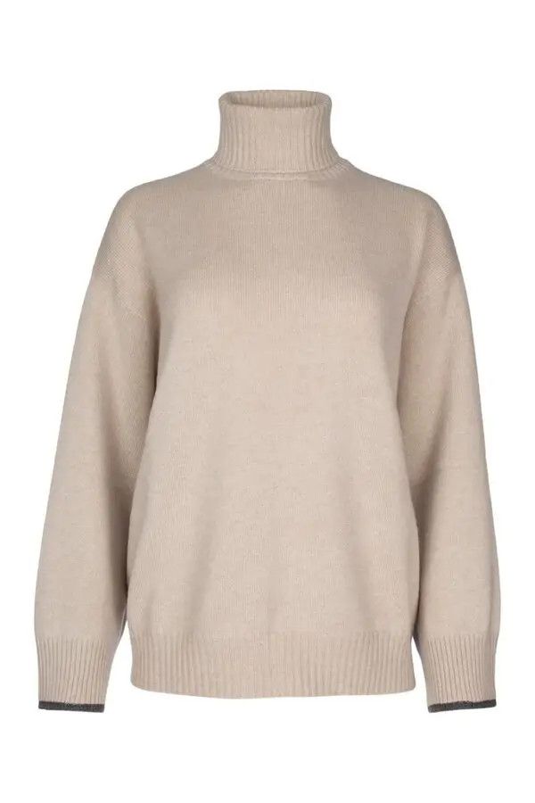 Brunello Cucinelli o1y0725 Turtleneck Cashmere Blend Sweater in Sand Size L / US 10 / IT 46 - 1 Preview