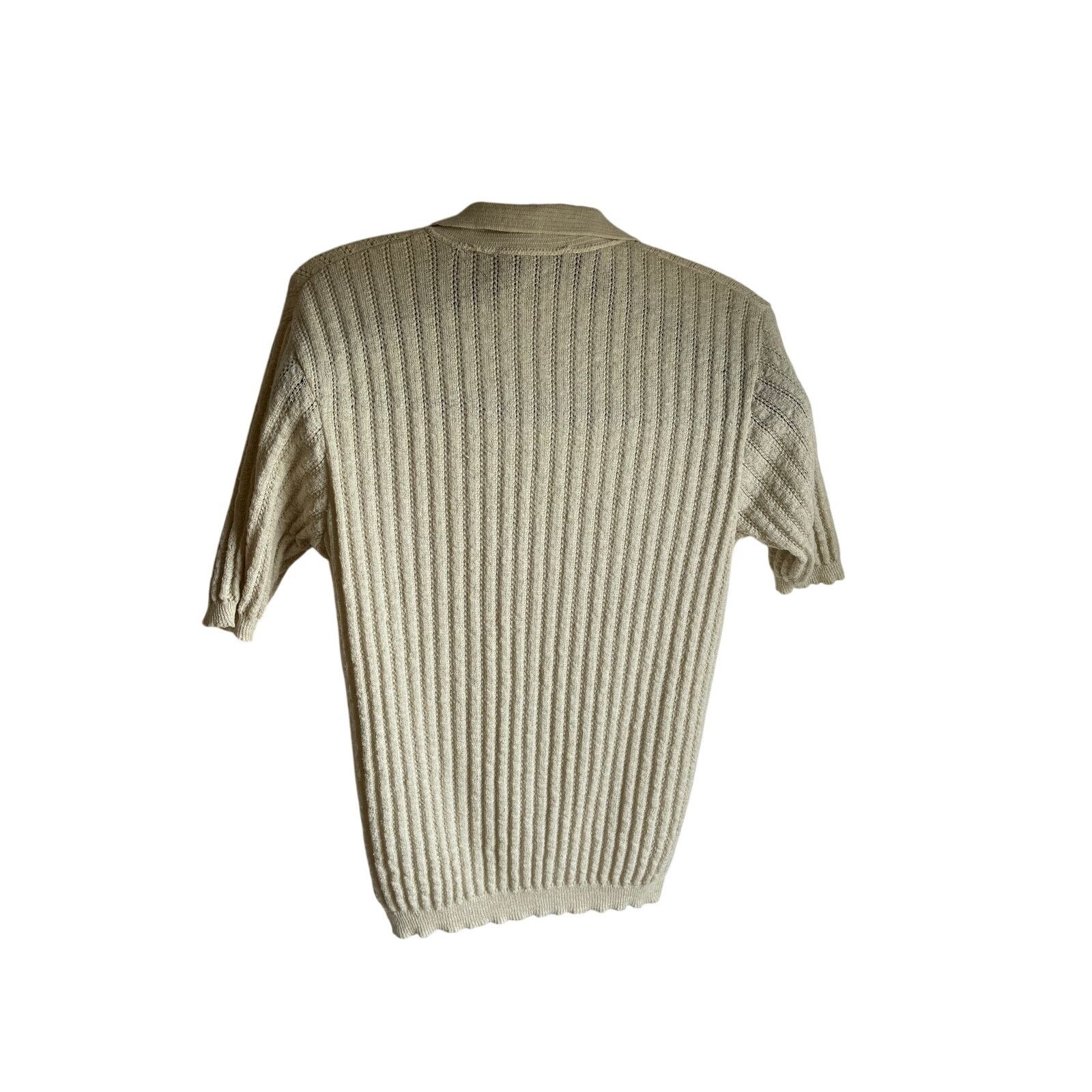 Vintage American Vintage 70s Pointelle Mesh Polo Ivory L Grandpacore Size US M / EU 48-50 / 2 - 3 Thumbnail