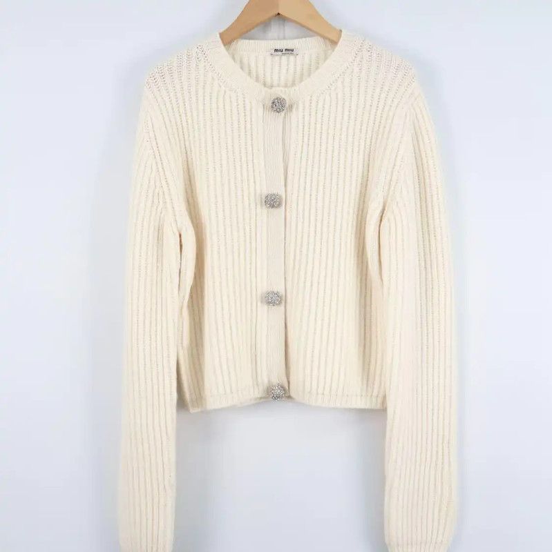 Miu Miu Miu Miu White Wool Women's Cardigan 0089 Size L / US 10 / IT 46 - 1 Thumbnail