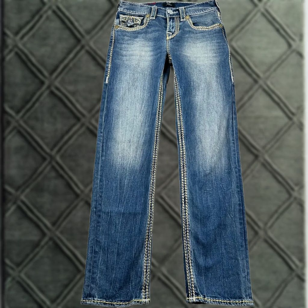 True Religion VINTAGE True Religion Jeans Womens 24 Ricki Relaxed Straight Contrast Stitch Western Jeans Size 42" / US 20 - 1 Thumbnail