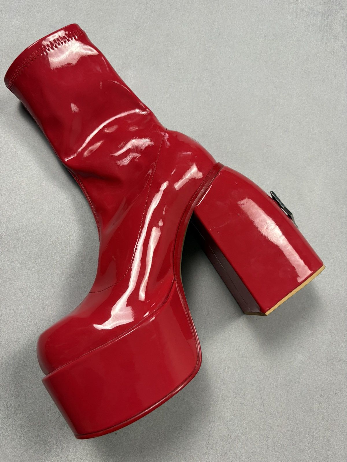 NAKED WOLFE Naked Wolfe Style Red Patent Platform Boots Chunky Heel Y2K Size US 7 / IT 37 - 8 Thumbnail