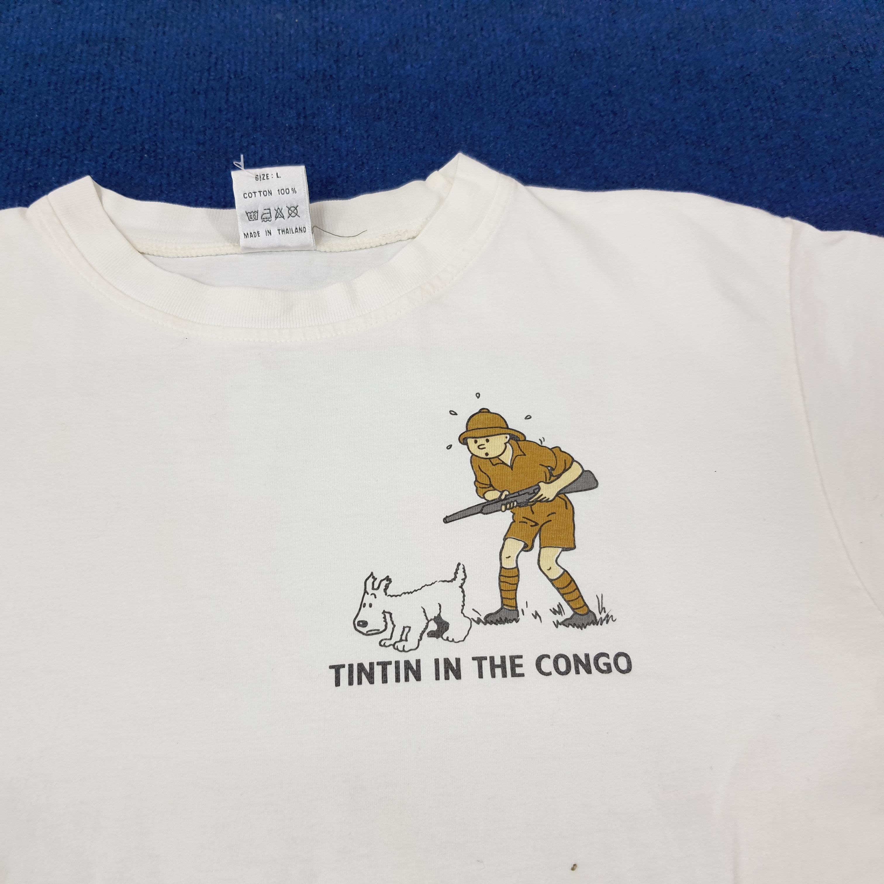 Cartoon Network × Vintage Vintage Adventure of TinTin in The Congo Tshirt C219N44 Size US L / EU 52-54 / 3 - 4 Thumbnail