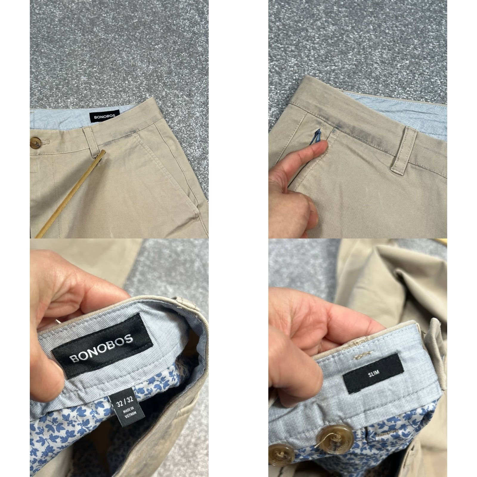 Bonobos Bonobos Chino Pants Mens 32 Beige Cotton Stretch Slim Fit Mid Rise Straight Leg Pants Size US 32 / EU 48 - 9 Thumbnail
