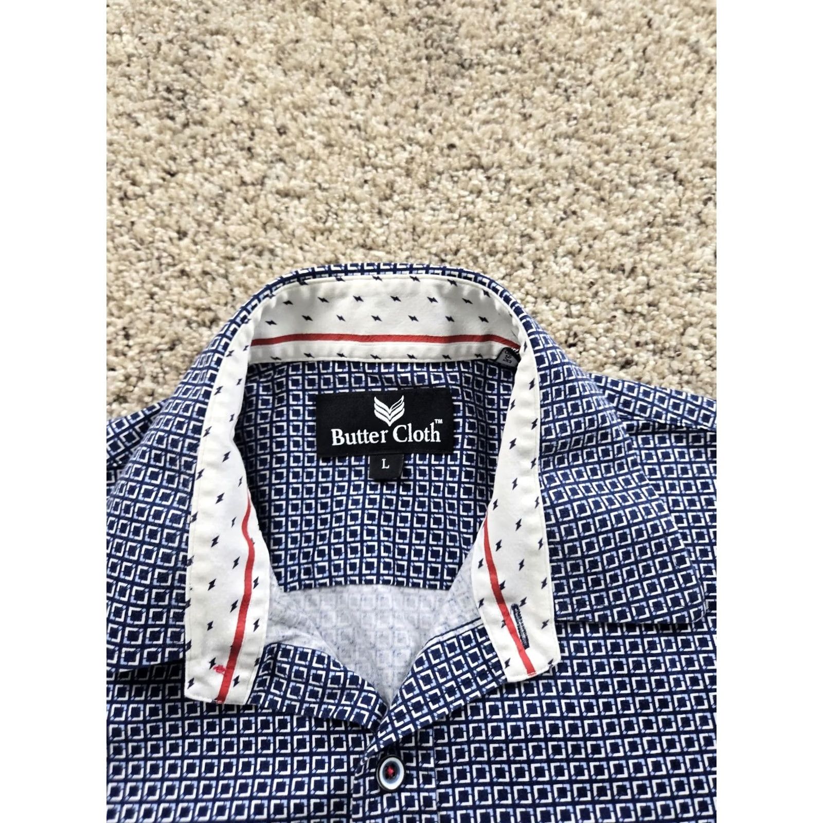 Buttero Butter Cloth Shirt Mens Large Blue Geometric Print Long Sleeve Button Up Casual Size US L / EU 52-54 / 3 - 5 Thumbnail