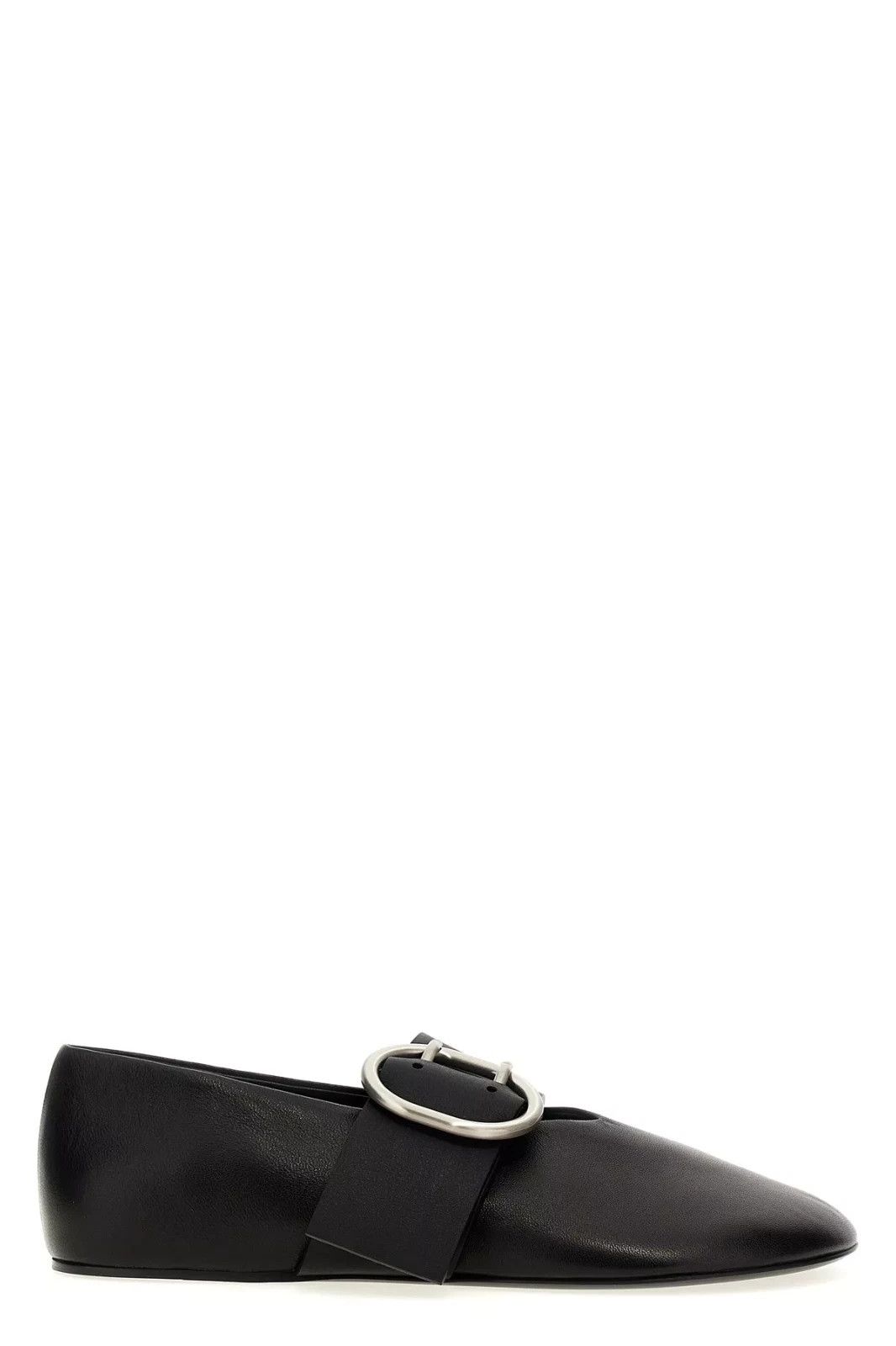 JIL SANDER New Black Leather Buckle Ballerina Flats