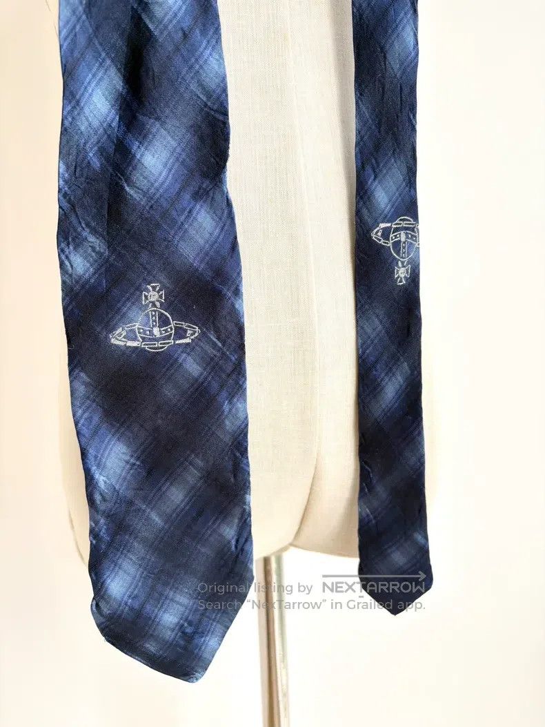 Vivienne Westwood Vivienne Westwood Blue Plaid Saturn Planet Embroidered Tie Size ONE SIZE - 5 Thumbnail
