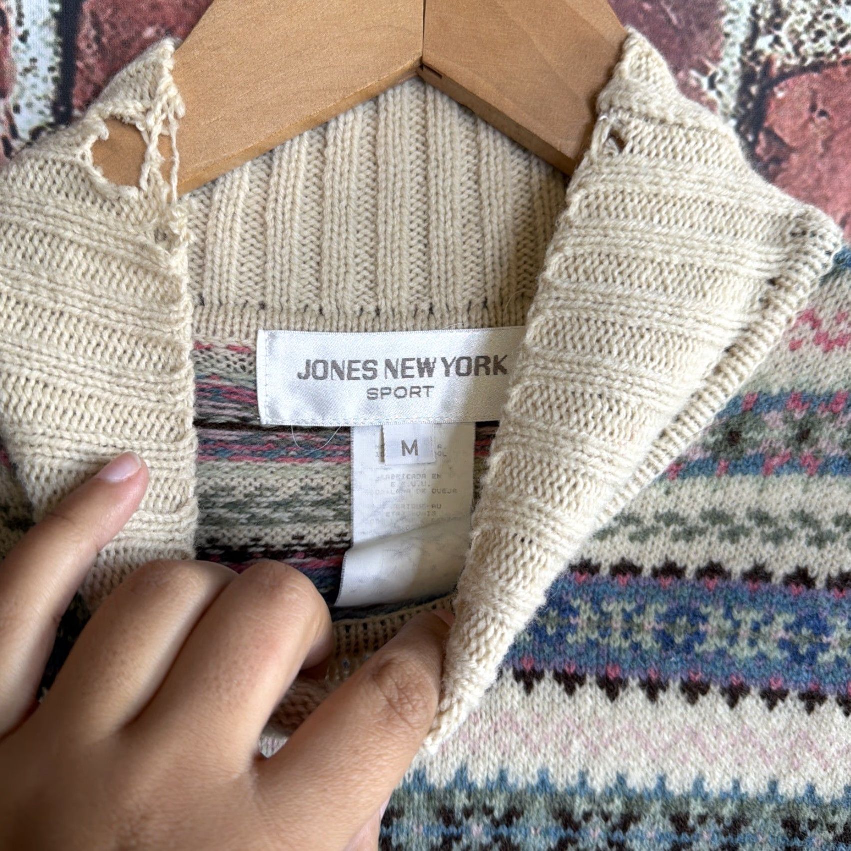 Jones New York VINTAGE Jones New York Sport 100% Wool Cardigan Fair Isle Nordic Women M Cream Pullover Sweater Long Sleeve Size M / US 6-8 / IT 42-44 - 2 Thumbnail