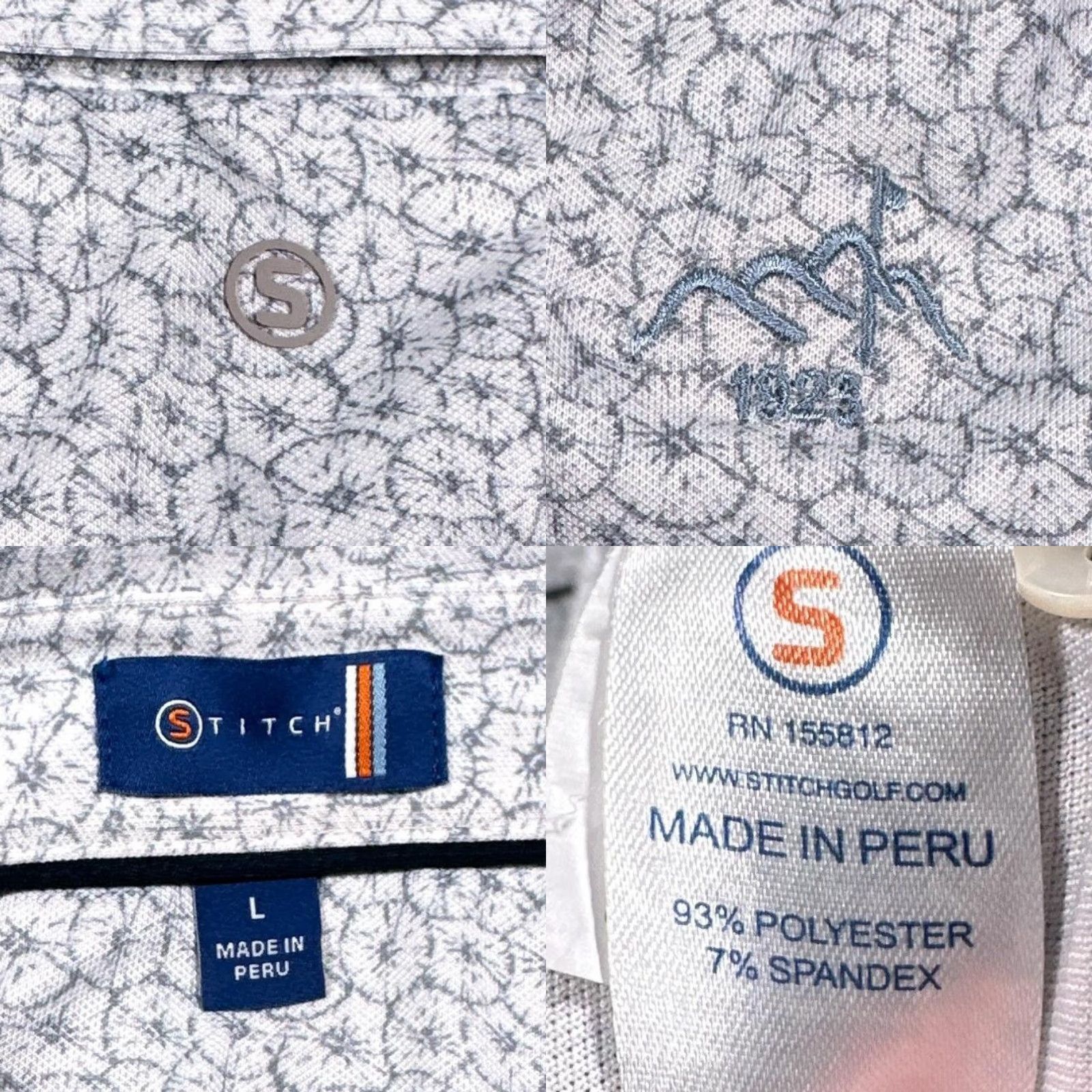Stitch Polo Shirt Mens Large Gray Patterned Golf Stretch Comfort Athletic Peru