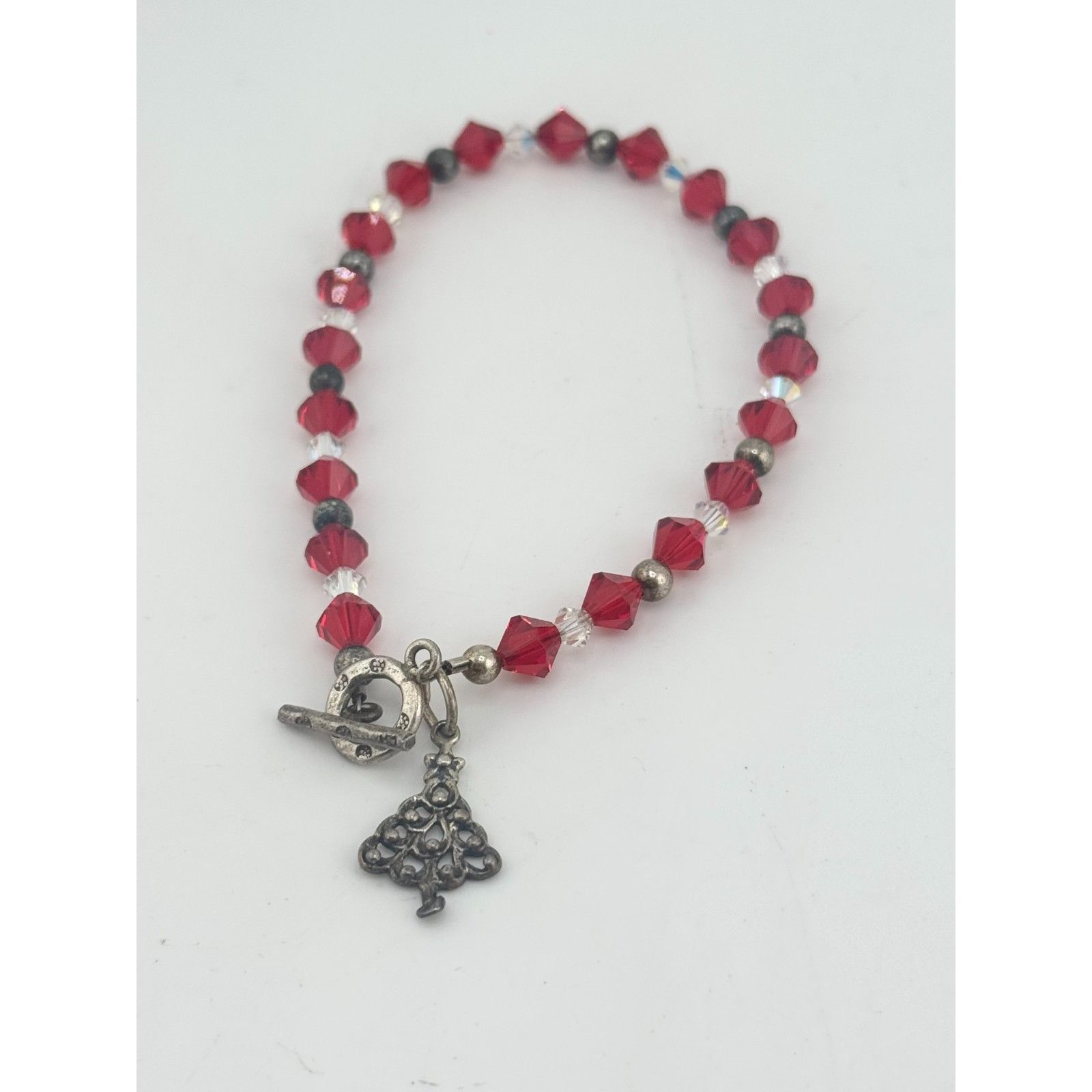 Vintage Vintage red crystal sterling silver Christmas tree charm bra Size ONE SIZE - 3 Thumbnail