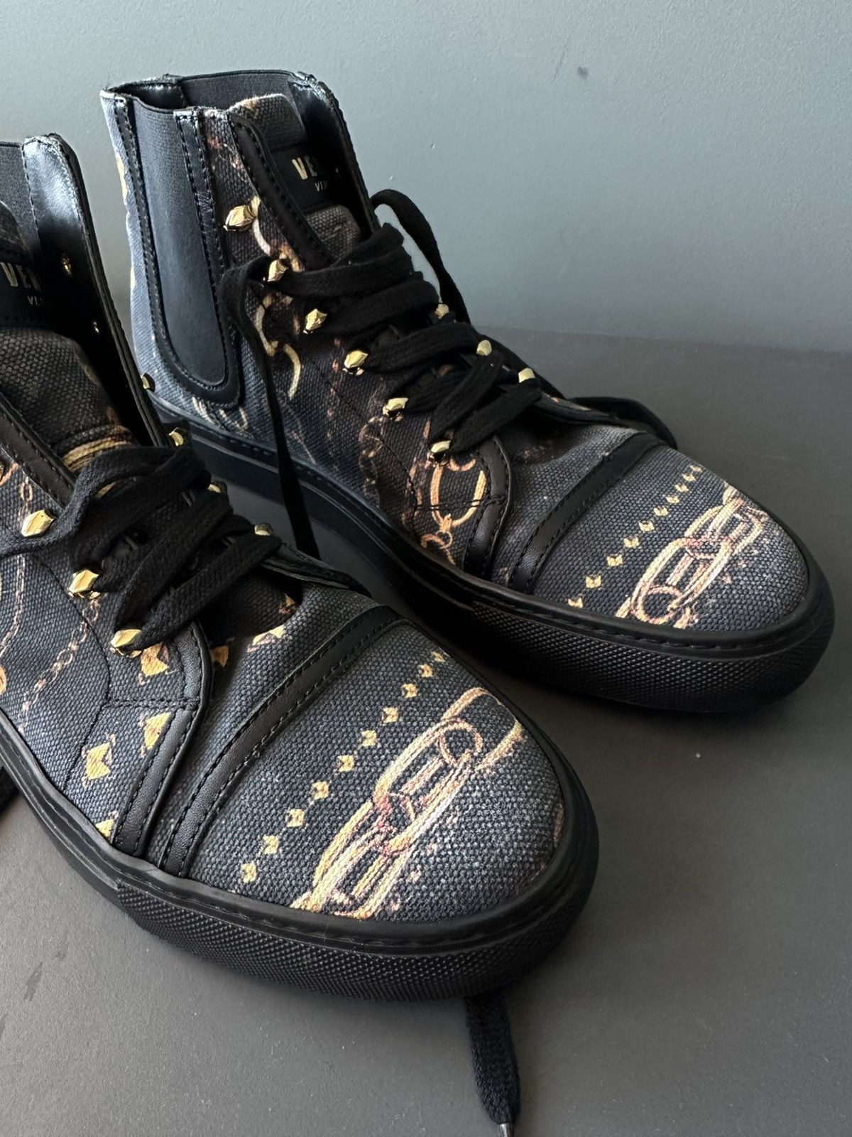 Versus Versace Versace Versus Barocco Washed Black Hi-Top Sneakers Size 41 Size US 8 / EU 41 - 2 Thumbnail