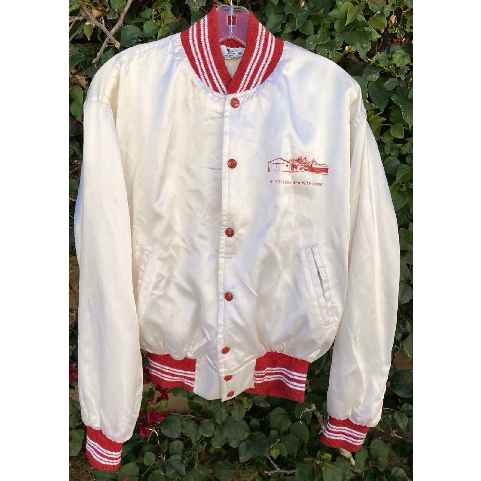 Vintage VINTAGE West Wind Rhodes Bean & Supply Co Op Satin Bomber Jacket M White 80s 70s Mens USA Logo Pockets Lined Size US M / EU 48-50 / 2 - 3 Thumbnail
