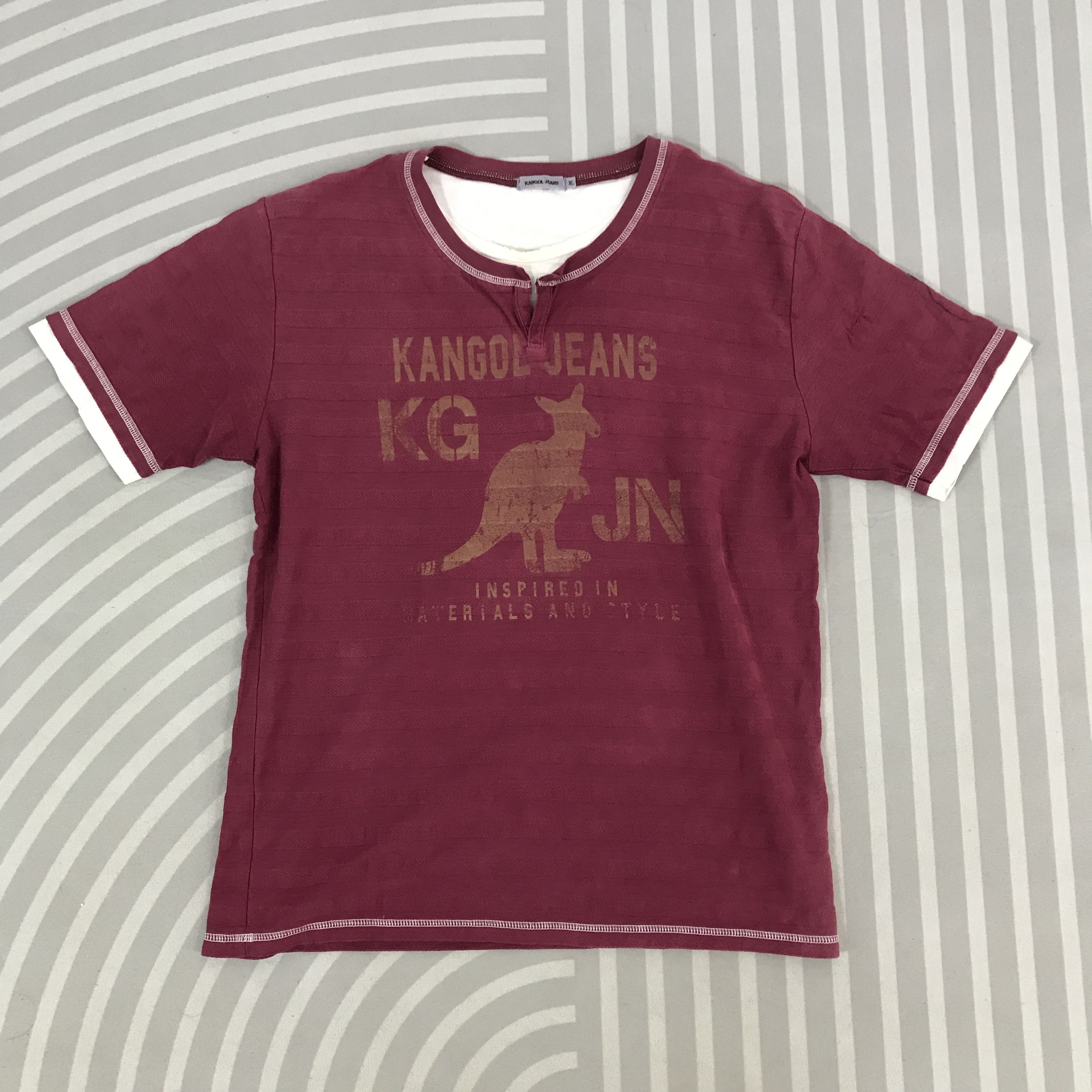Kangol × Vintage Vintage Kangol Jeans Striped design Double layer T-Shirt Size US XL / EU 56 / 4 - 1 Thumbnail