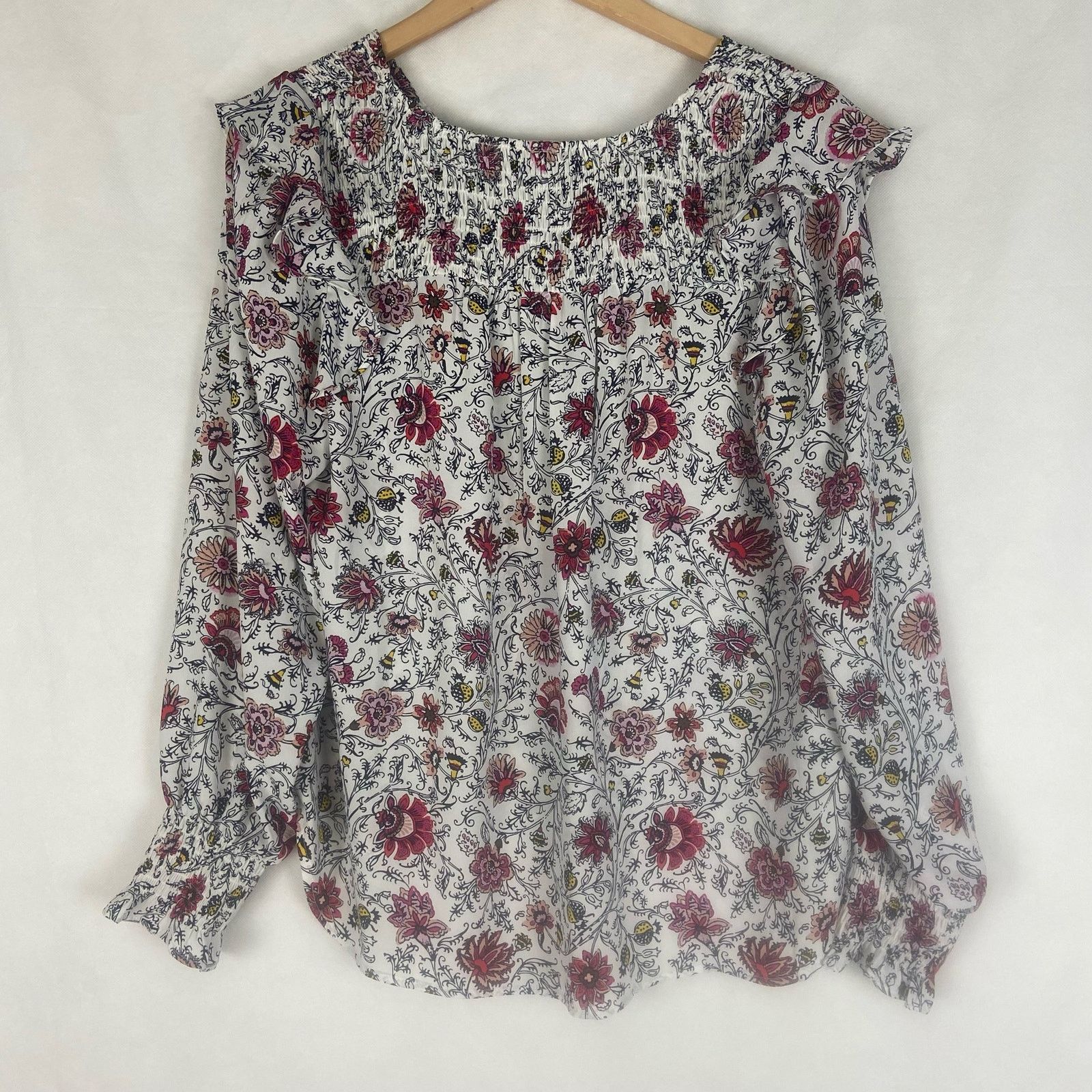 Ann Taylor LOFT Women’s Tapestry Smocked Ruffle Blouse Size Medium Size M / US 6-8 / IT 42-44 - 12 Thumbnail