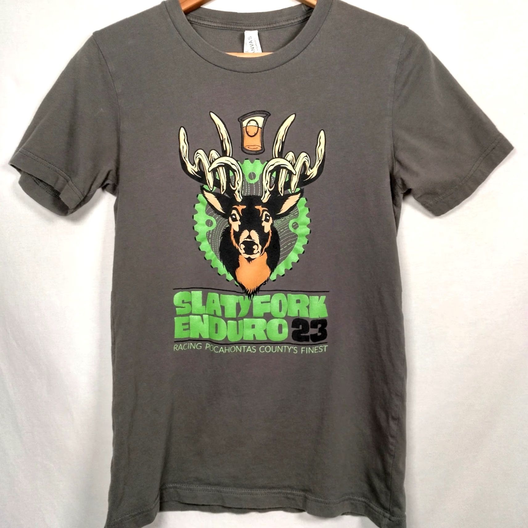 Vintage Slatyfork Enduro 23 MTB Race Shirt S Gray Bella + Canvas Men T-Shirt Crew Neck Short Sleeve Mountain Bike WV Racing Graphic Deer Enduro 23 Size US S / EU 44-46 / 1 - 3 Thumbnail