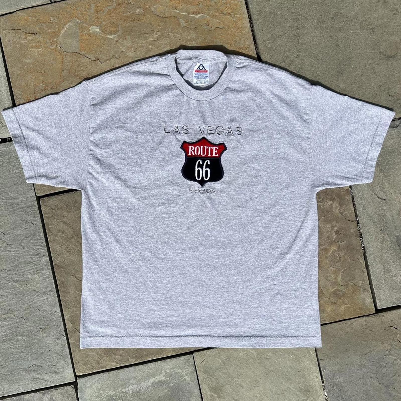 AAA Y2K Las Vegas Route 66 Felt Grey Heather T-shirt Size US XL / EU 56 / 4 - 1 Thumbnail