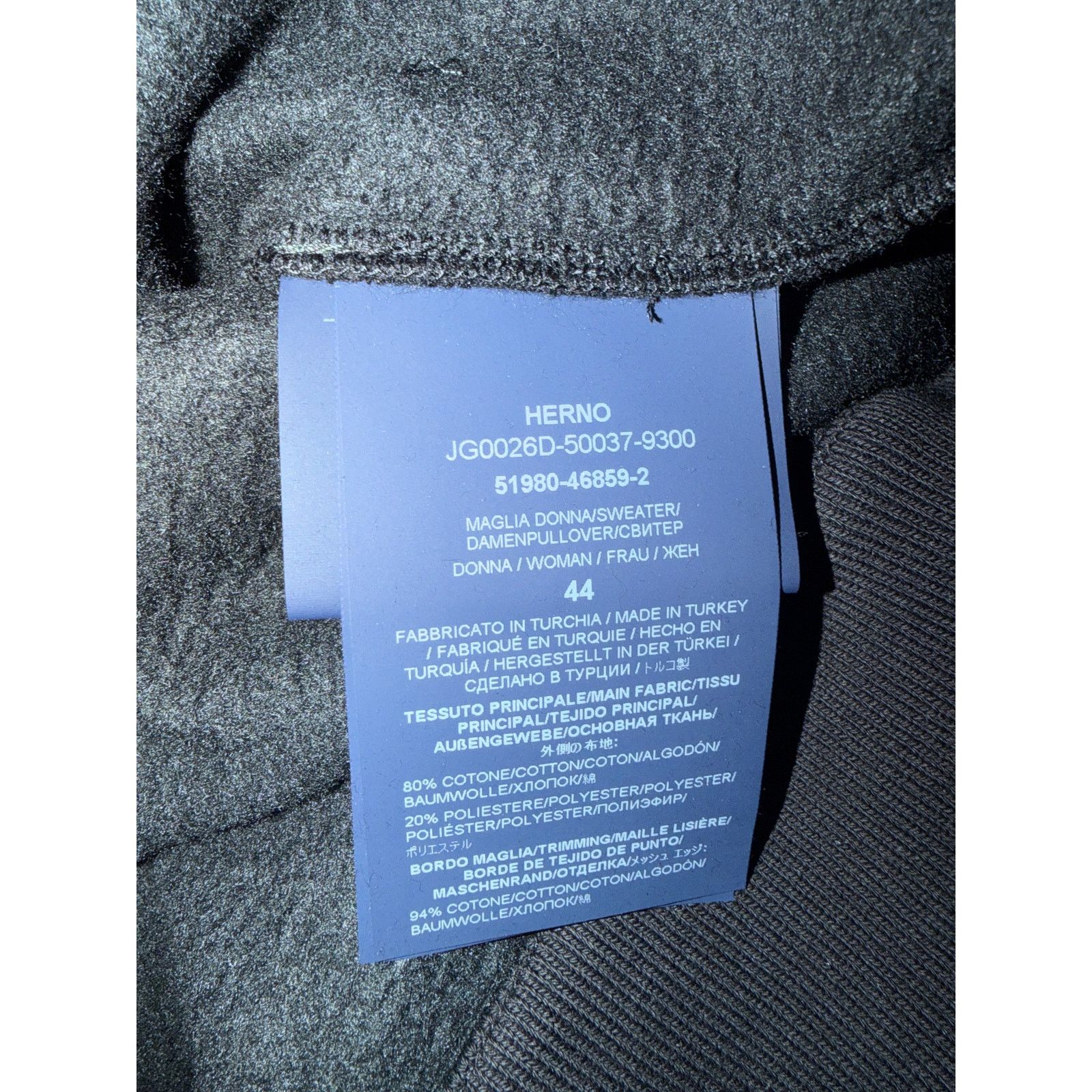 Herno Herno NWT Women's Black Cotton Sweatshirt Size M / US 6-8 / IT 42-44 - 4 Thumbnail