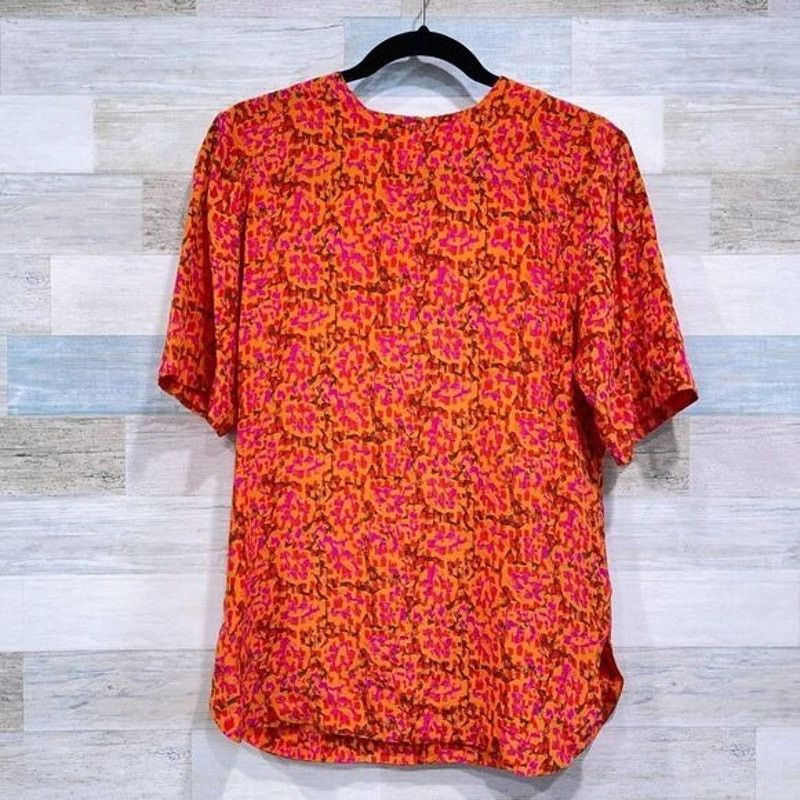 Vintage 100% SILK VINTAGE Abstract Print Top Orange Tobria Womens 6 Size M / US 6-8 / IT 42-44 - 2 Thumbnail