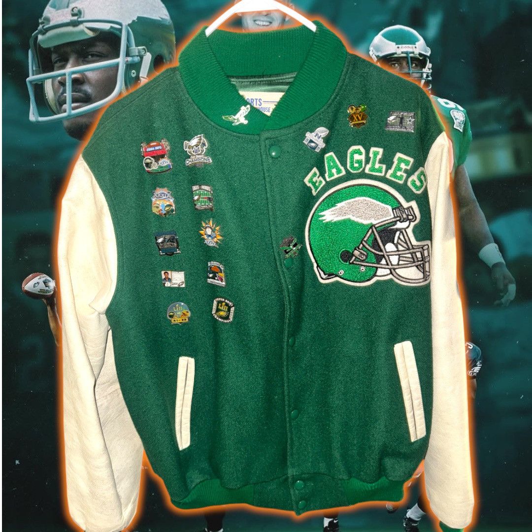 NFL 💎 ViNTaGe 💎 PHiLaDeLPHiA EaGLeS 🦅 LeTTerMan JaCKeT🧥 Size US L / EU 52-54 / 3 - 2 Thumbnail