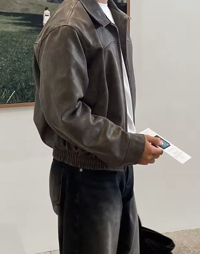 Lightweight Distressed Washed Brown Pu Leather Jacket