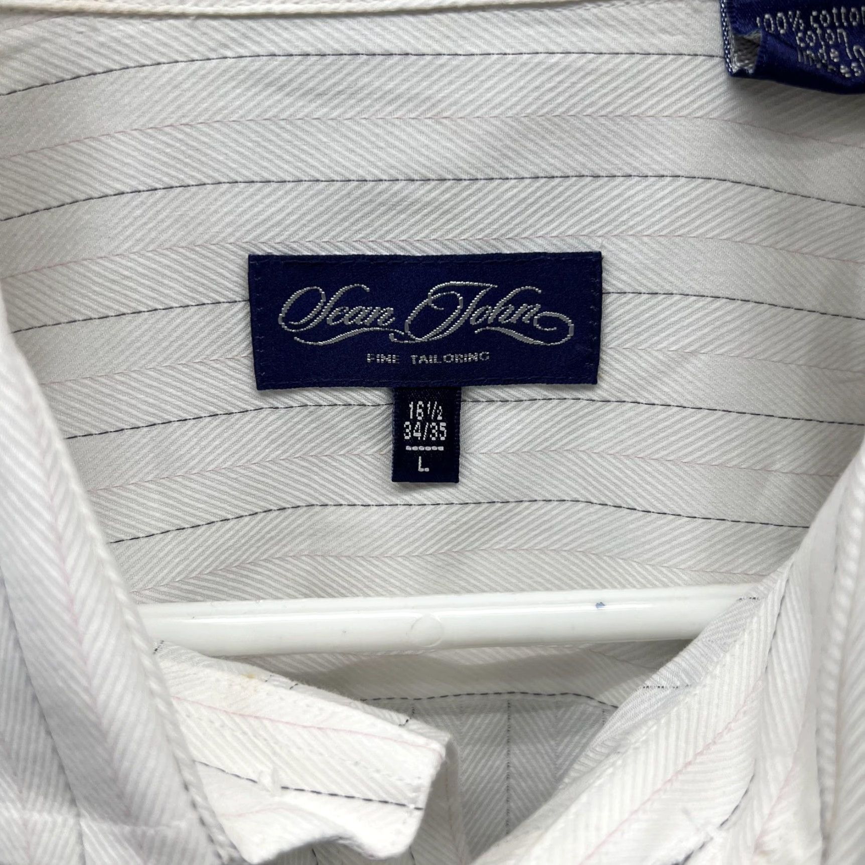 Sean John Sean John Dress Shirt Mens 16.5 34/35 White Stripe 100% Cotton Long Sleeve 90s Size 46R - 2 Thumbnail