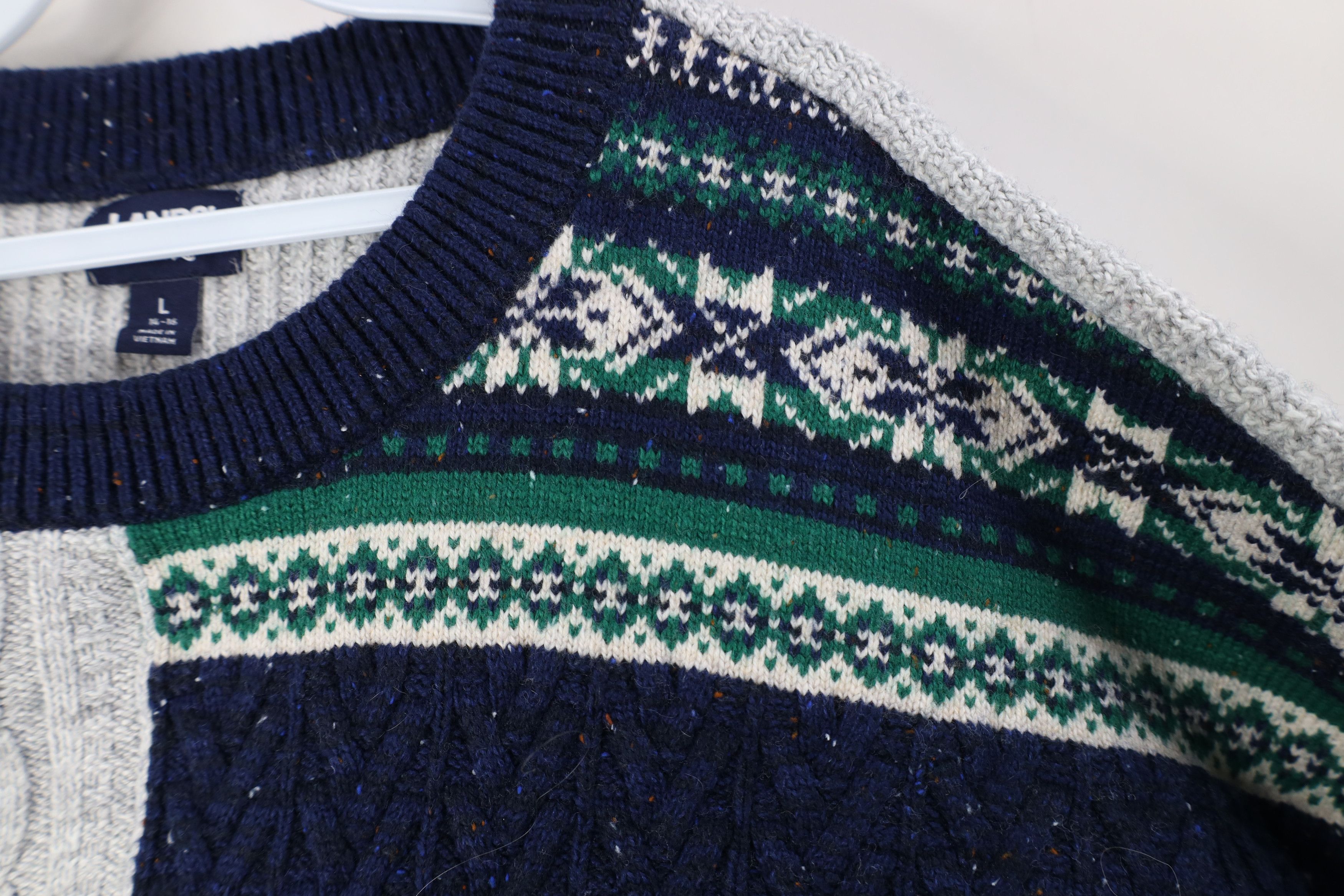 Lands' End Vintage Y2K Lands End Blend Fair Isle Cable Knit Sweater Size L / US 10 / IT 46 - 4 Thumbnail