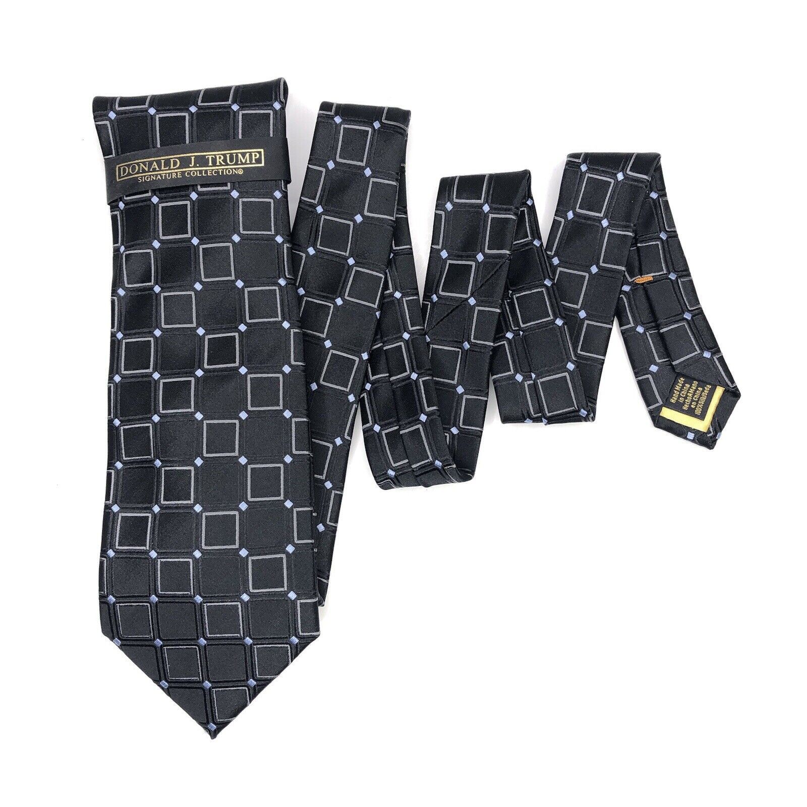 Donald Trump Donald J. Trump 100% Silk Men Tie Black Plaids Checks Size ONE SIZE - 1 Thumbnail