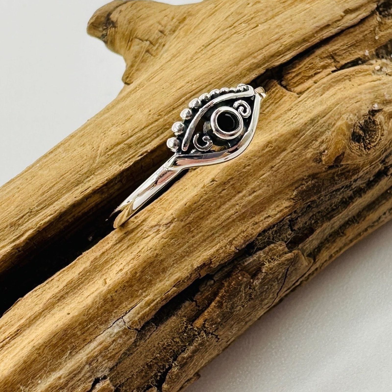 The Unbranded Brand Evil Eye Sterling Silver CZ Ring Protection Size ONE SIZE - 3 Thumbnail
