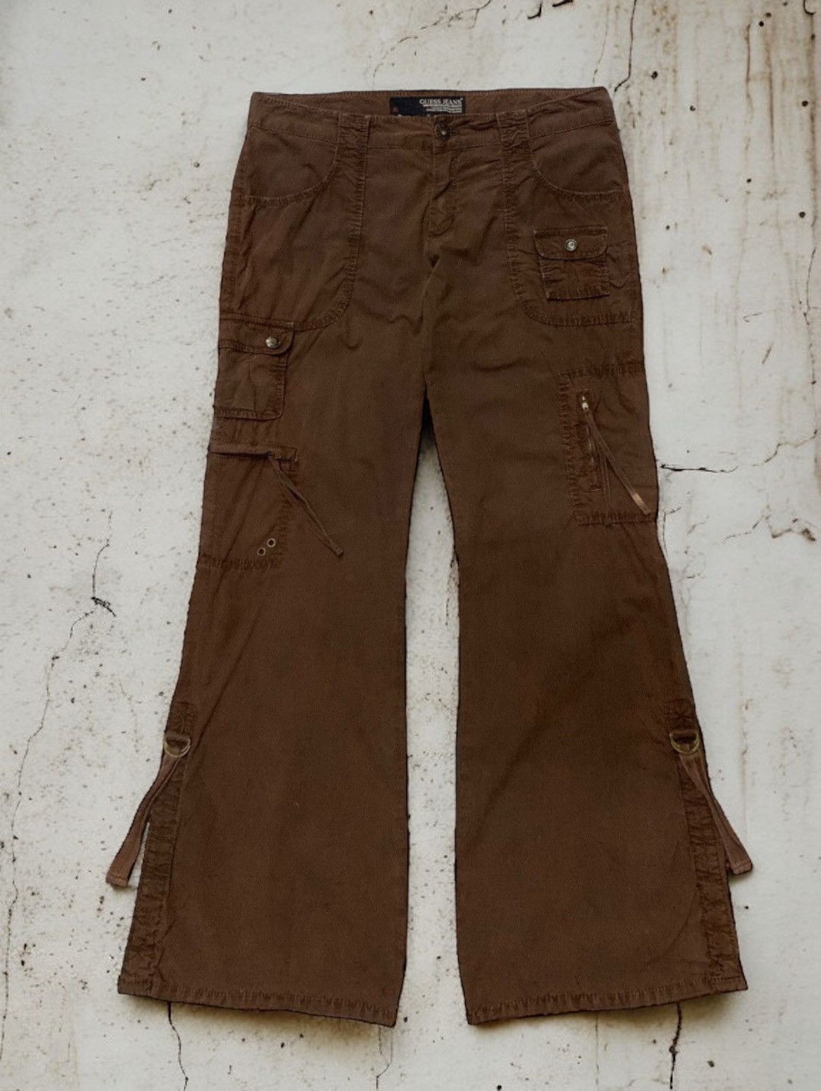 Guess × Vintage Vintage Guess Flared Brown Cargo Pants Size US 33 - 1 Thumbnail