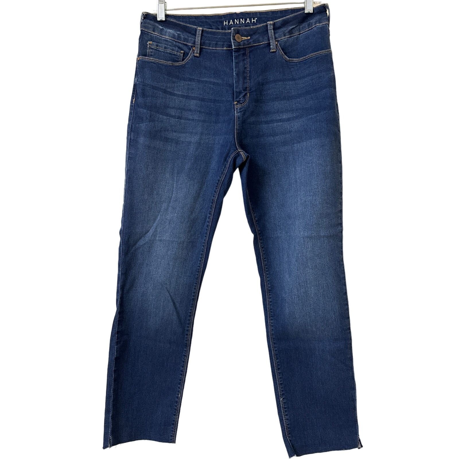Other Hannah Size 14 Dark Wash Jeans Raw Hem Super Soft & Stretchy Size 36" / US 14 / IT 50 - 1 Thumbnail