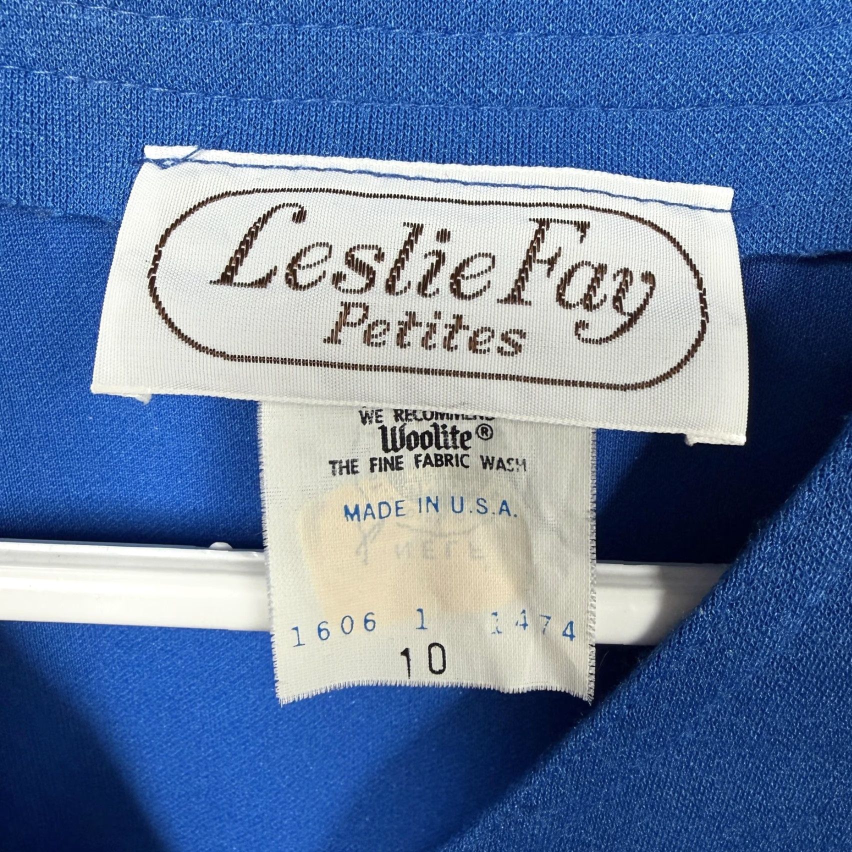Vintage VINTAGE Leslie Fay Petites Dress 10 Midi Knit Blue 3/4 Sleeve Button Front Pockets Belted 80s Office Workwear Womens Size L / US 10 / IT 46 - 5 Thumbnail