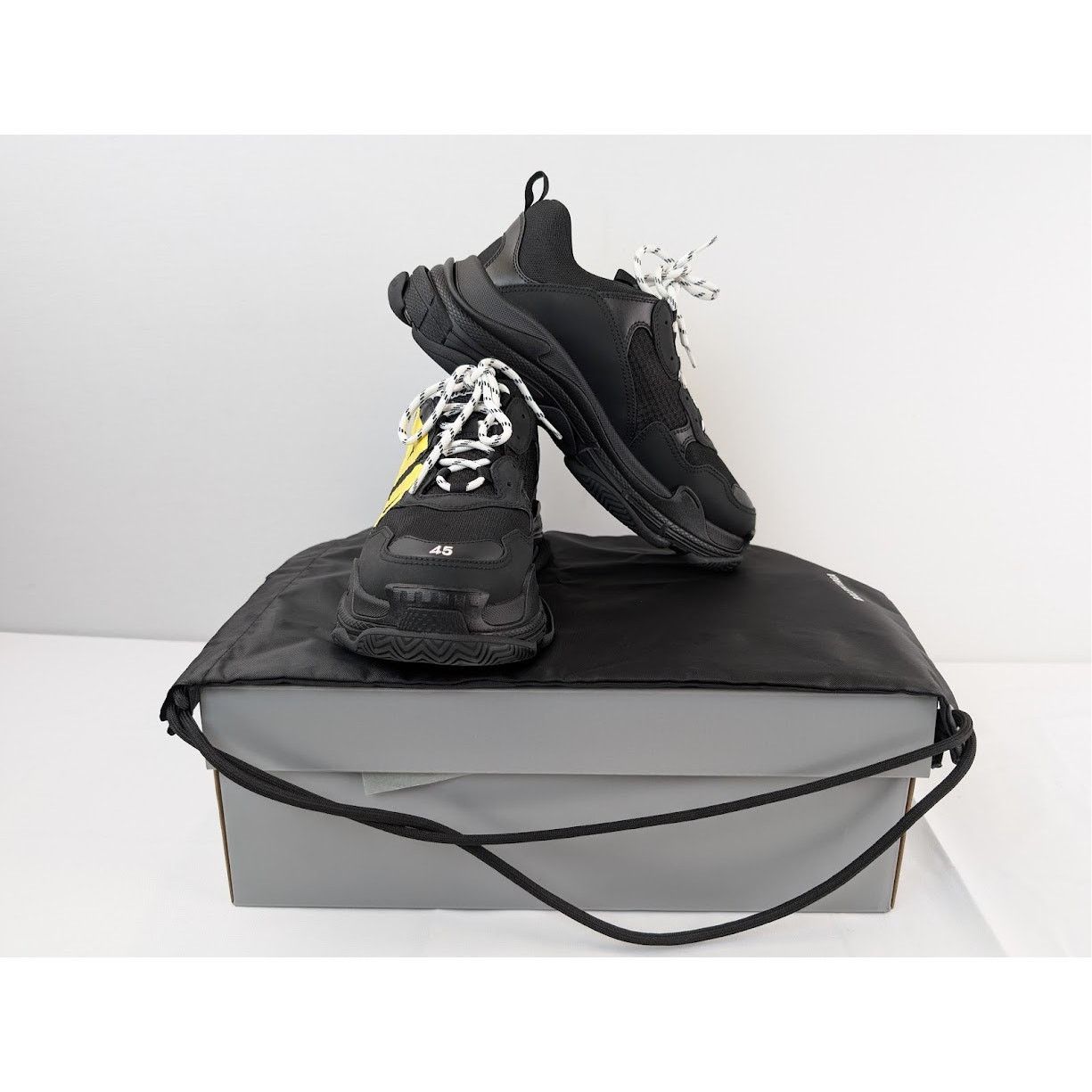 Balenciaga o1rshd1 Triple S Sneakers in Black/Yellow Size US 12 / EU 45 - 18 Thumbnail