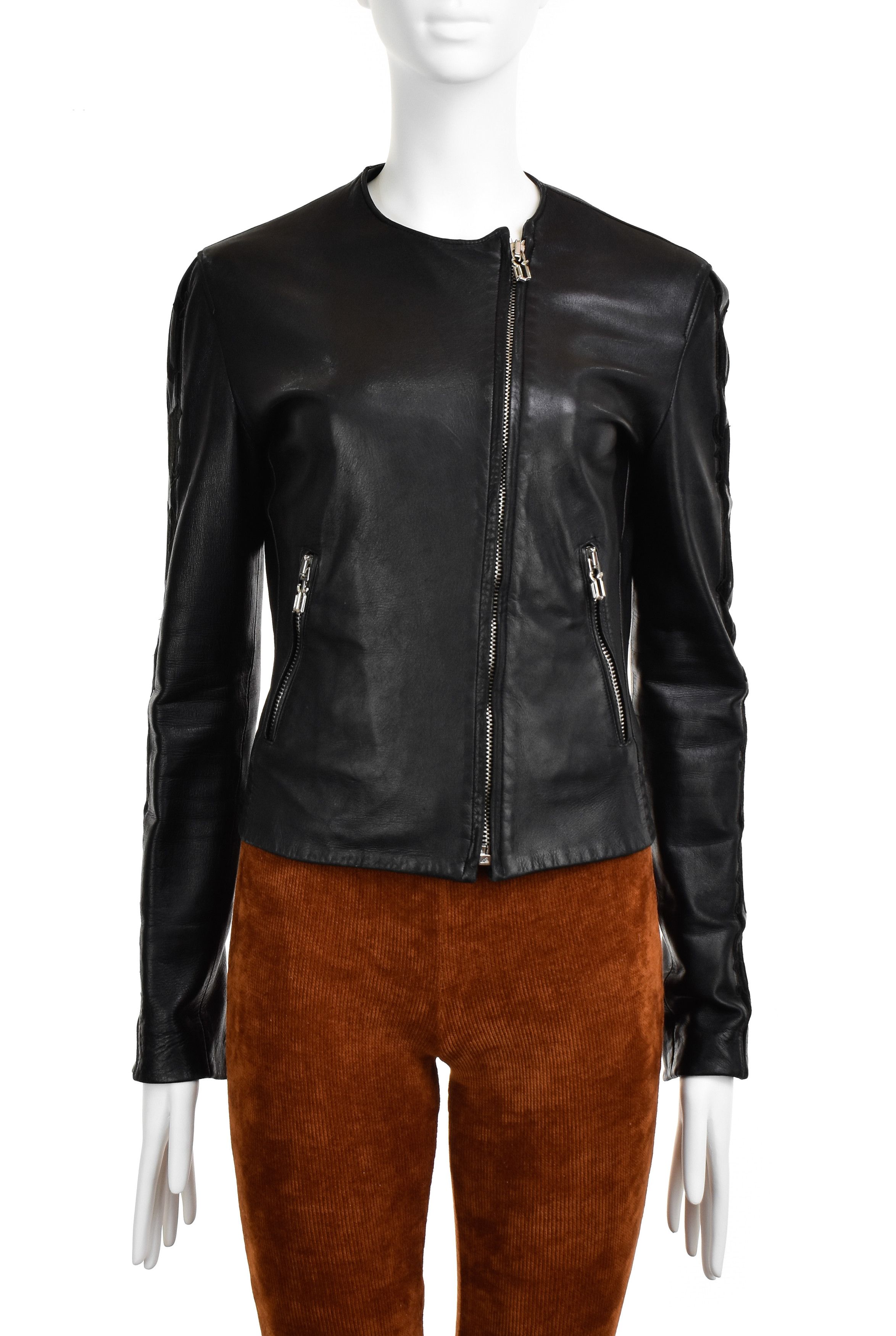 Versace RARE! Gianni Versace 2002 Gothic Leather Jacket Sleeves Logo Size S / US 4 / IT 40 - 1 Thumbnail
