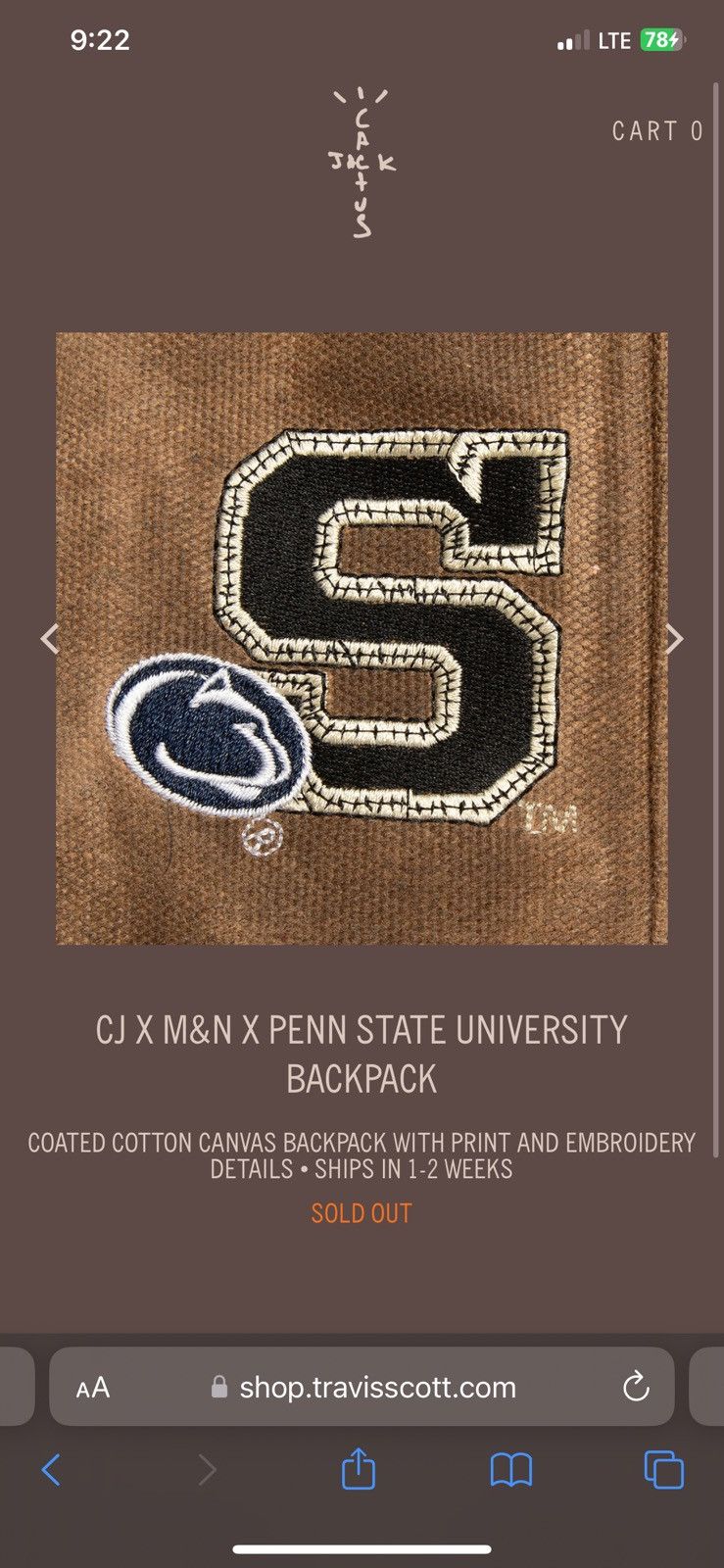 image of Travis Scott X Mitchell And Ness Backpack in Brown, Men's