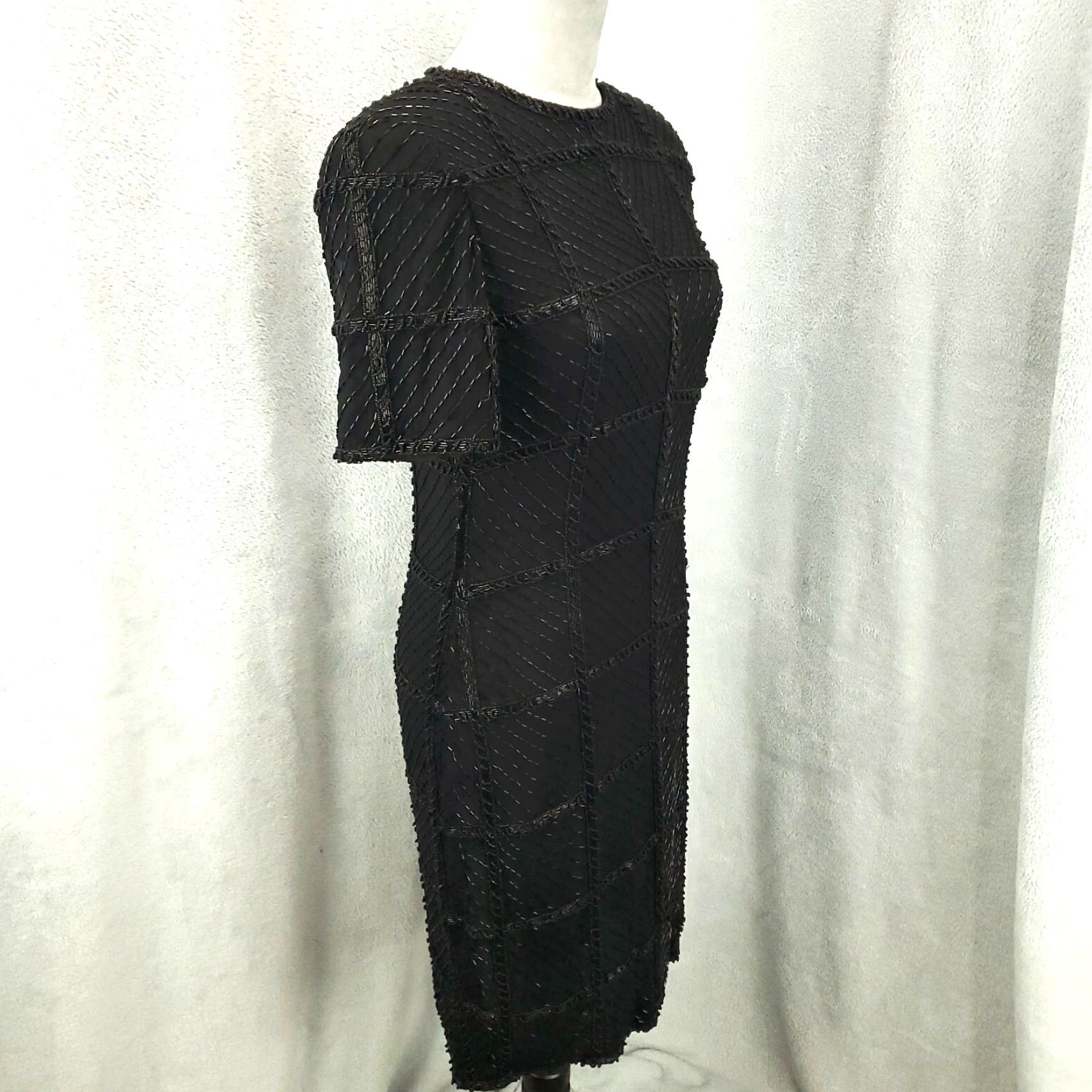 Vintage Royal Feelings Evening Wear Silk Dress Womens M Black Beaded Knee Length Lined Formal Party Cocktail Gown 90s? Size M / US 6-8 / IT 42-44 - 2 Thumbnail