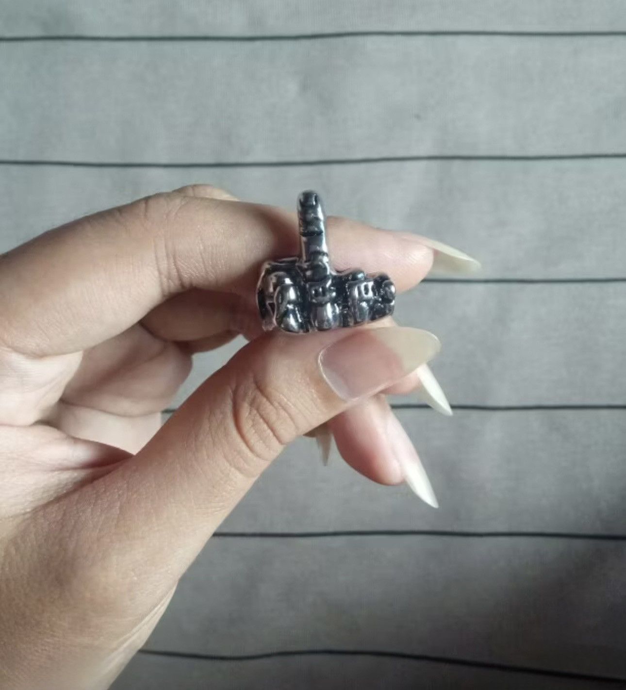 Other × Vintage Gothic Punk Biker Vintage Middle Finger Stainless Steel Ring Size ONE SIZE - 3 Thumbnail