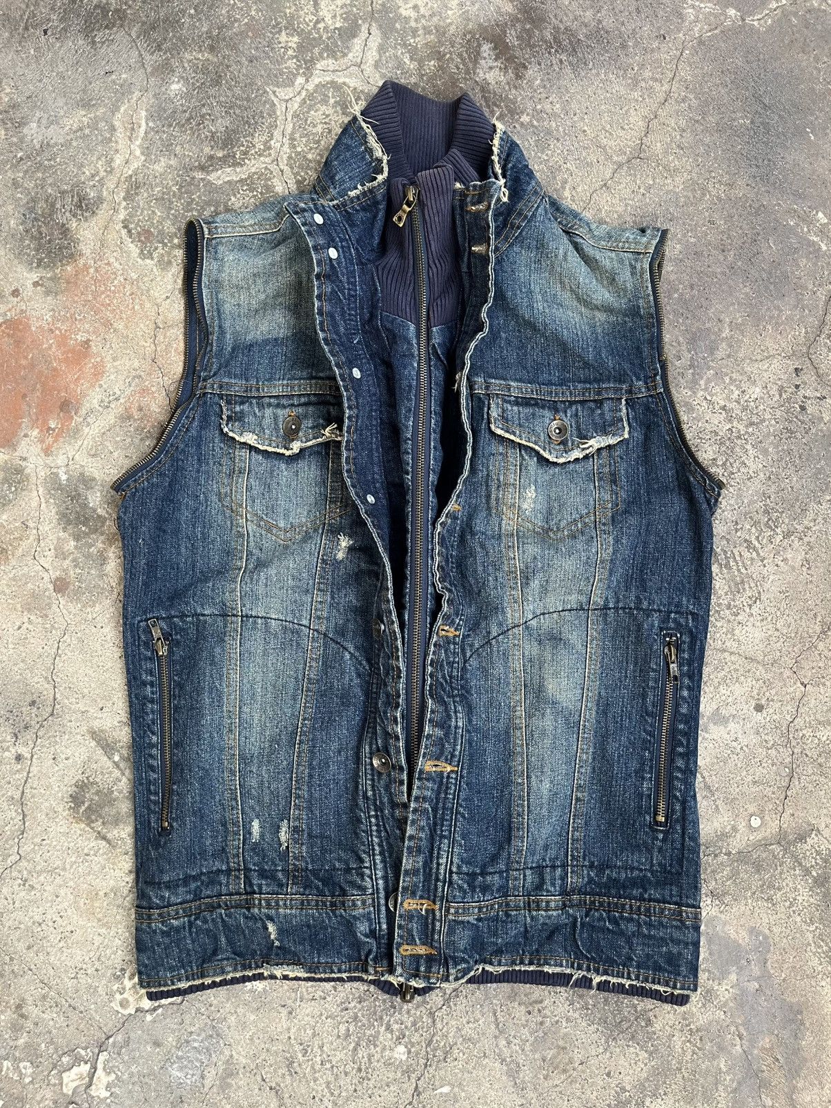 14th Addiction JAPANESE SEMANTIC DESIGN VEST DENIM DOUBLE LAYER ZIPP VKEI Size US L / EU 52-54 / 3 - 6 Thumbnail