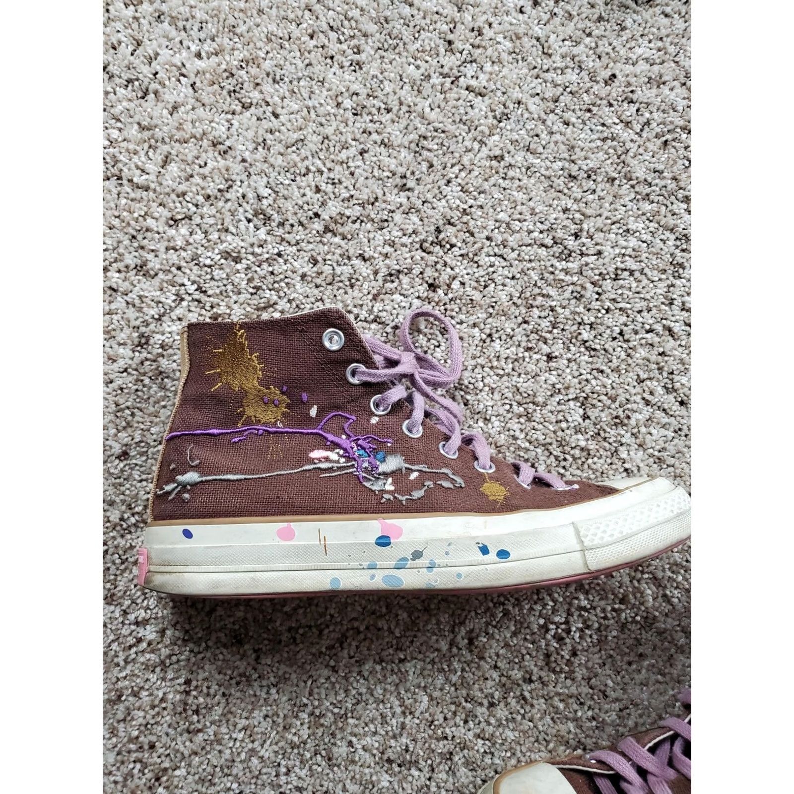 Converse Converse Chuck Taylor All Star Sneaker Brown High Top 8.5 Men Lace Up Bandulu Paint Splatter Embroidery Limited Edition Vintage No customized Size US M / EU 48-50 / 2 - 3 Thumbnail