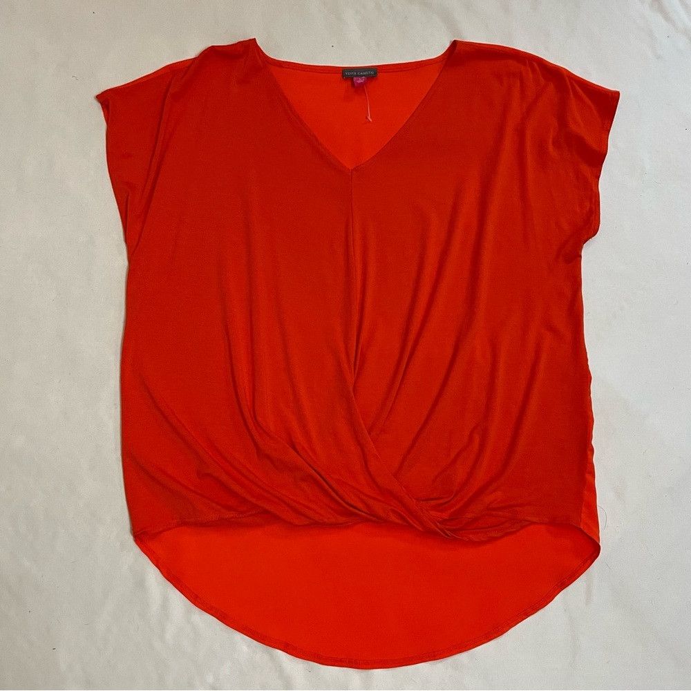 Vince Camuto New Vince Camuto Red Drape Front Short Sleeve Top Size L Size L / US 10 / IT 46 - 6 Thumbnail