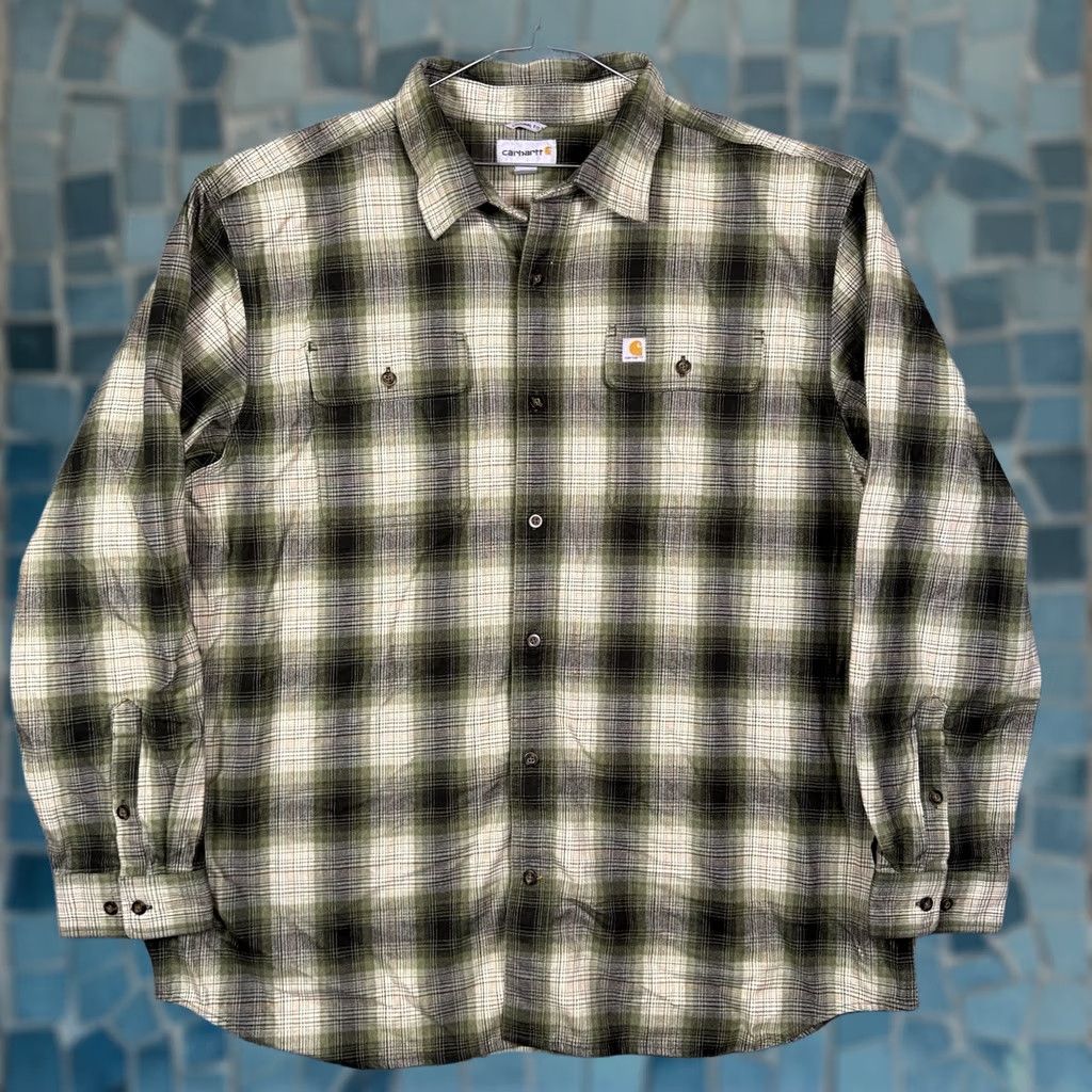 Carhartt Carhartt Flannel Shirt Mens 2XL Original Fit Heavyweight 104451 Workwear Utility Plaid Green Button-Up Long Sleeve Cotton Size US XXL / EU 58 / 5 - 1 Thumbnail
