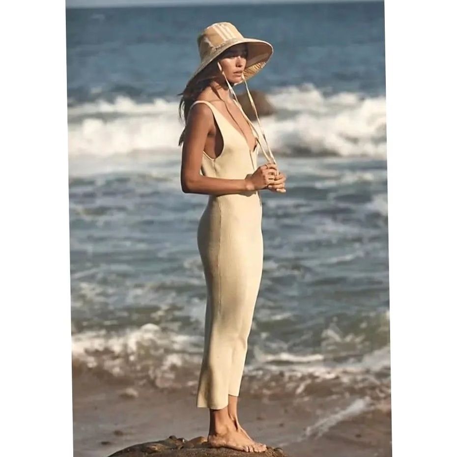 Free People VINTAGE FP BEACH Sweater Dress Daniela Low Back Ivory Cream Ribbed L Sleeveless Midi Womens Size L / US 10 / IT 46 - 3 Thumbnail