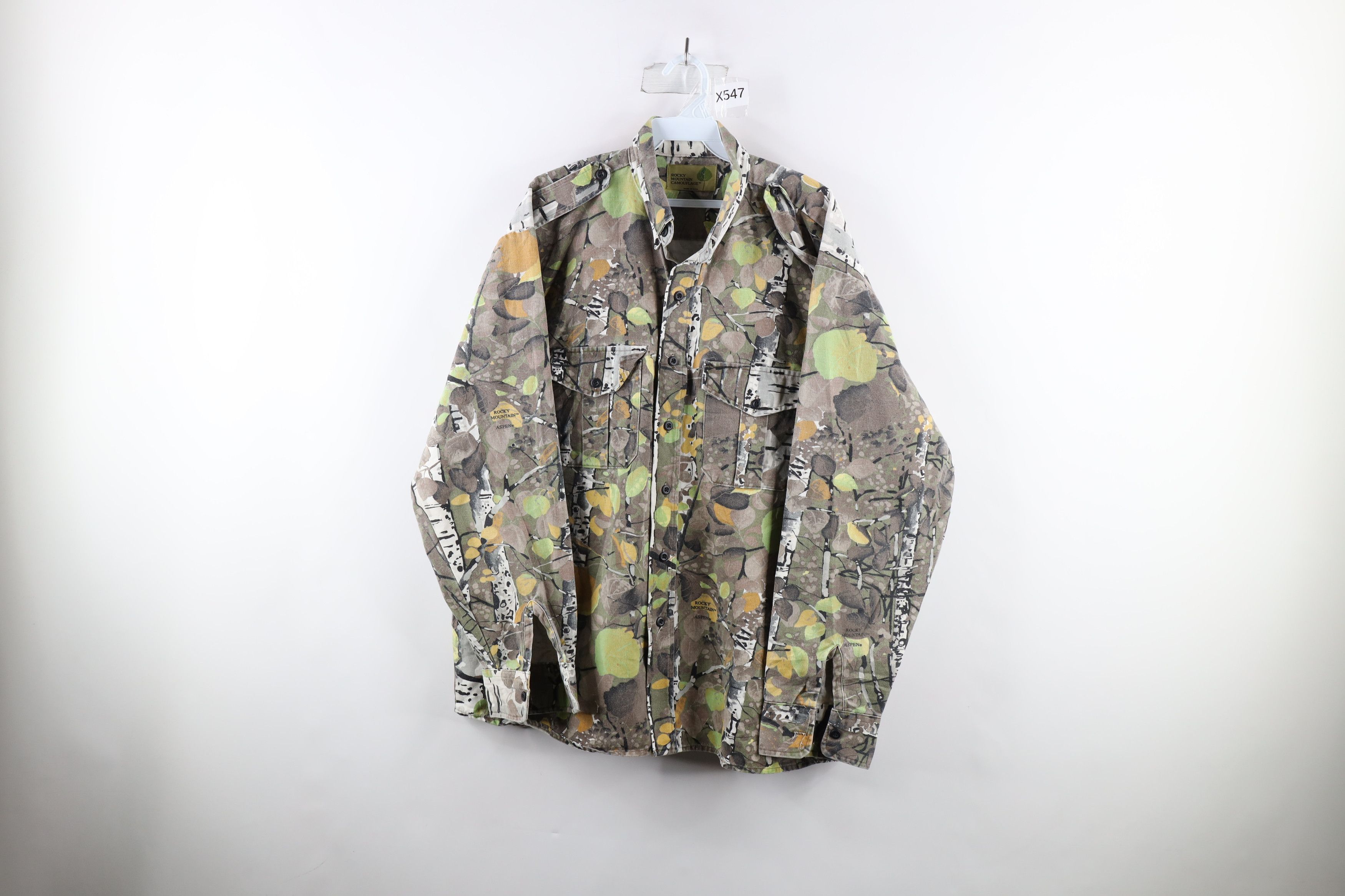 image of Vintage 90's Aspen Camouflage Chamois Cloth Button Shirt Usa, Men's (Size 2XL)