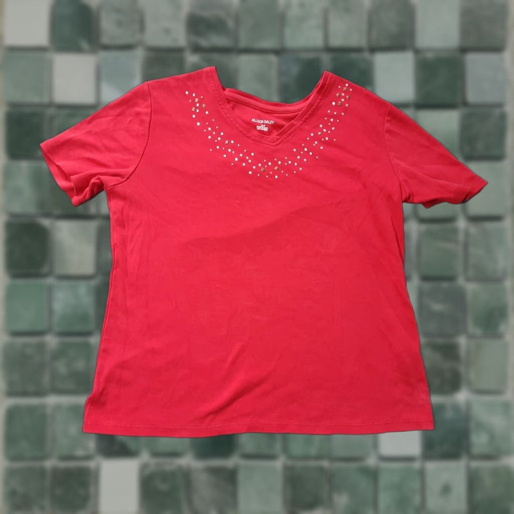 Vintage Allison Daley Womens S Short Sleeve Top Red Embellished Shirt Shirt Size S / US 4 / IT 40 - 1 Thumbnail