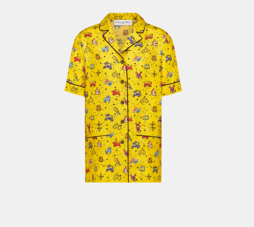 image of O1W1Db10224 Dior Chez Moi Short-Sleeved Shirt In Yellow, Women's (Size XS)