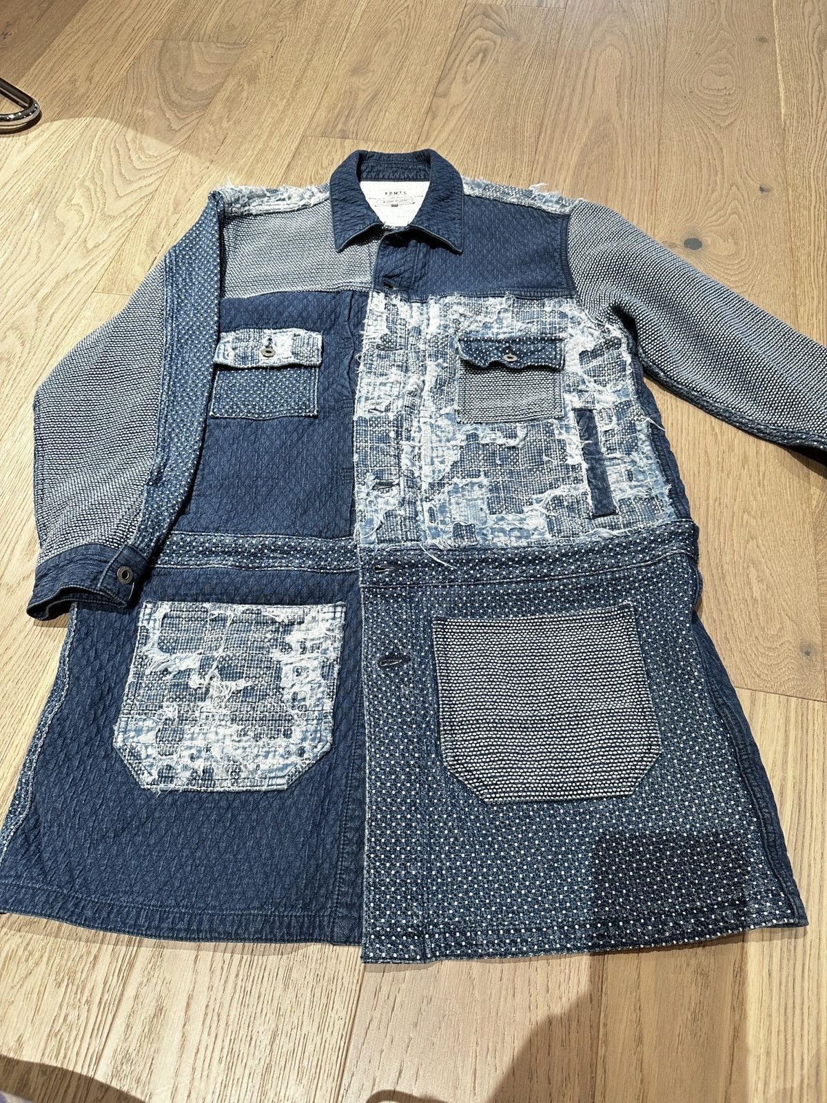 image of Fdmtl Boro Patchwork Coat 5Yr Wash in Indigo, Men's (Size Medium)