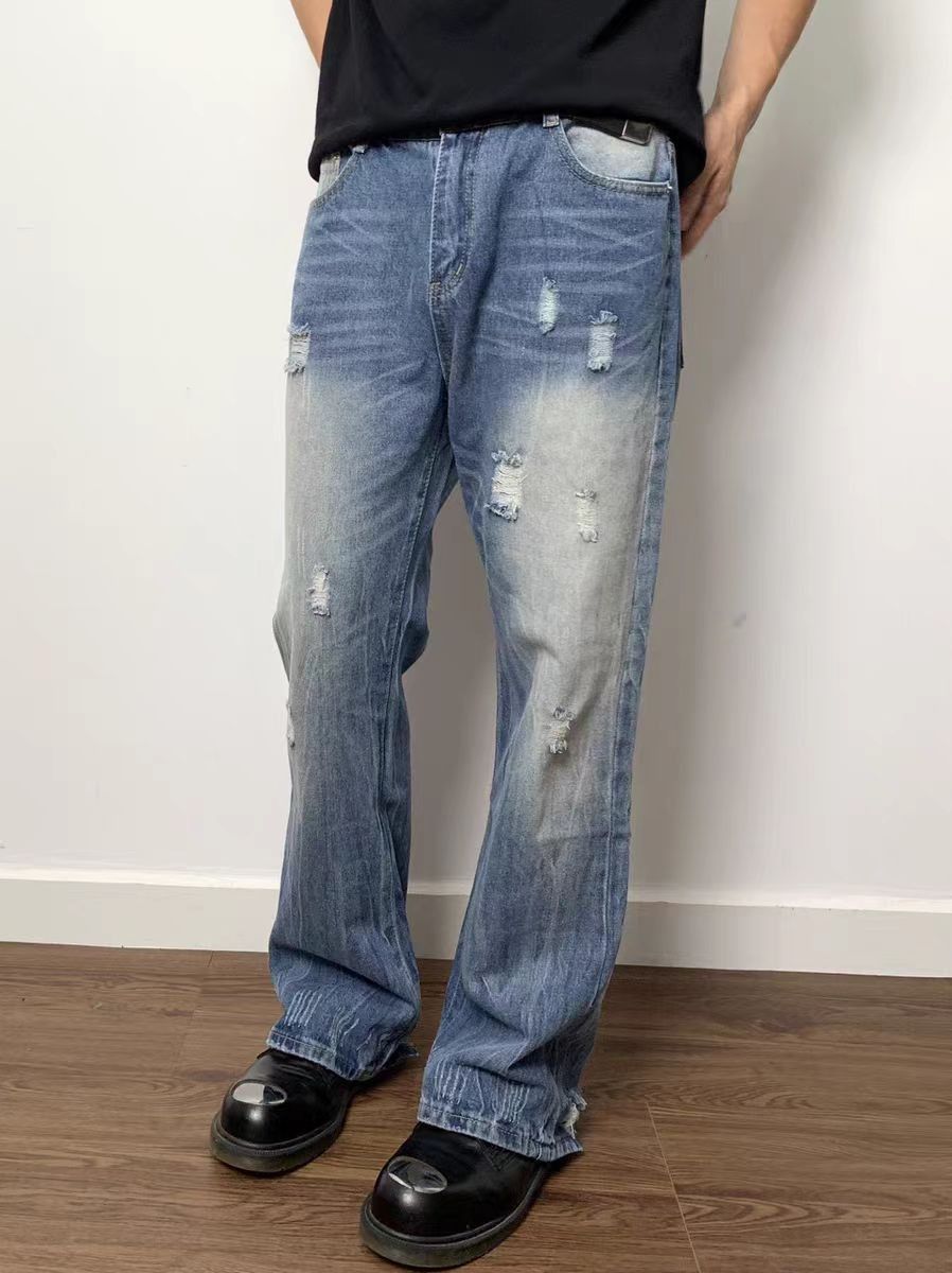 Japanese Brand × Jean Washed and distressed micro flare ripped baggy jeans Size US 32 / EU 48 - 2 Thumbnail