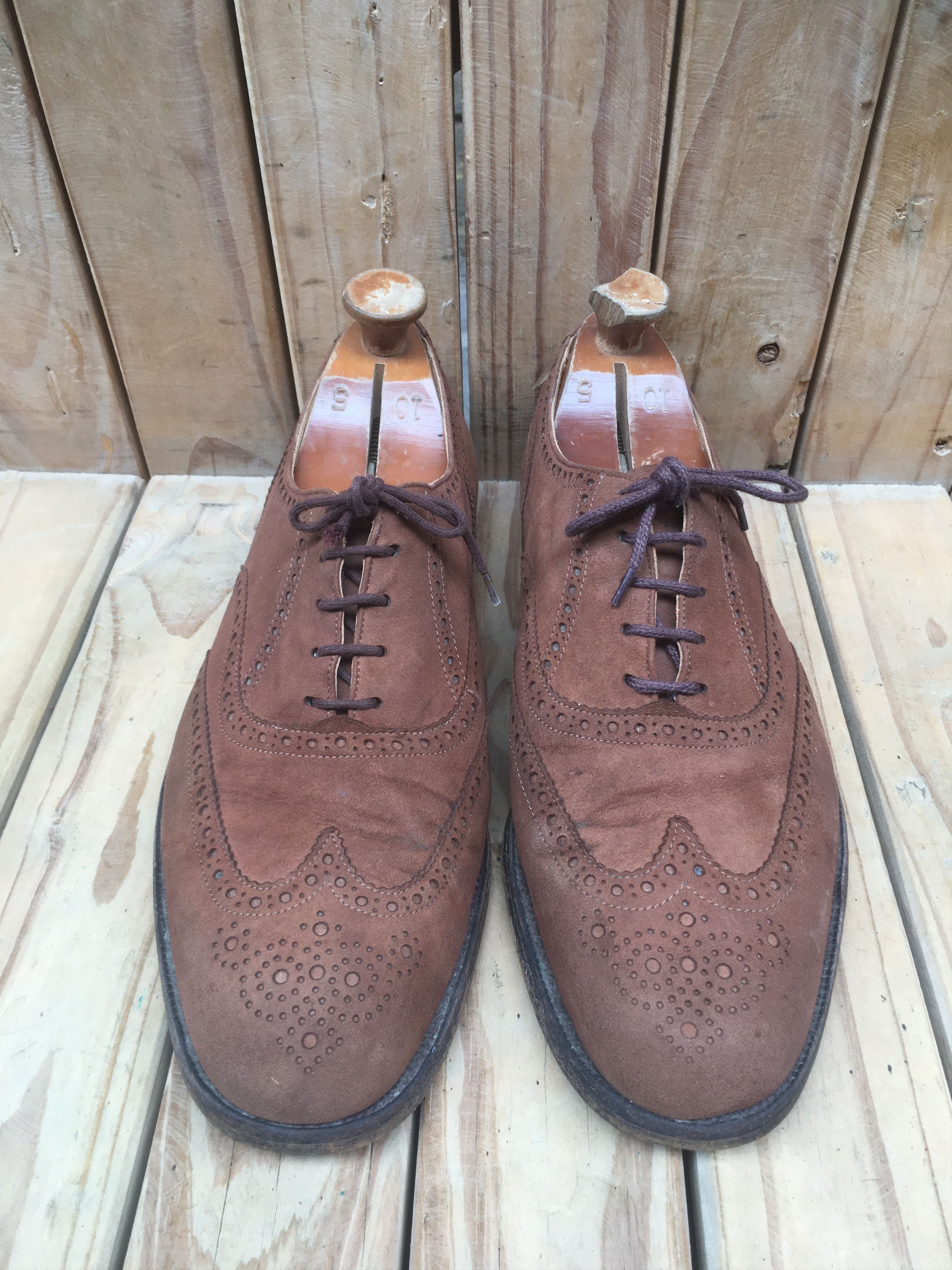 Tricker's Trickers Full Wing Tip suede Brown Mens Dress Shoes USA 11 Size US 11 / EU 44 - 4 Thumbnail