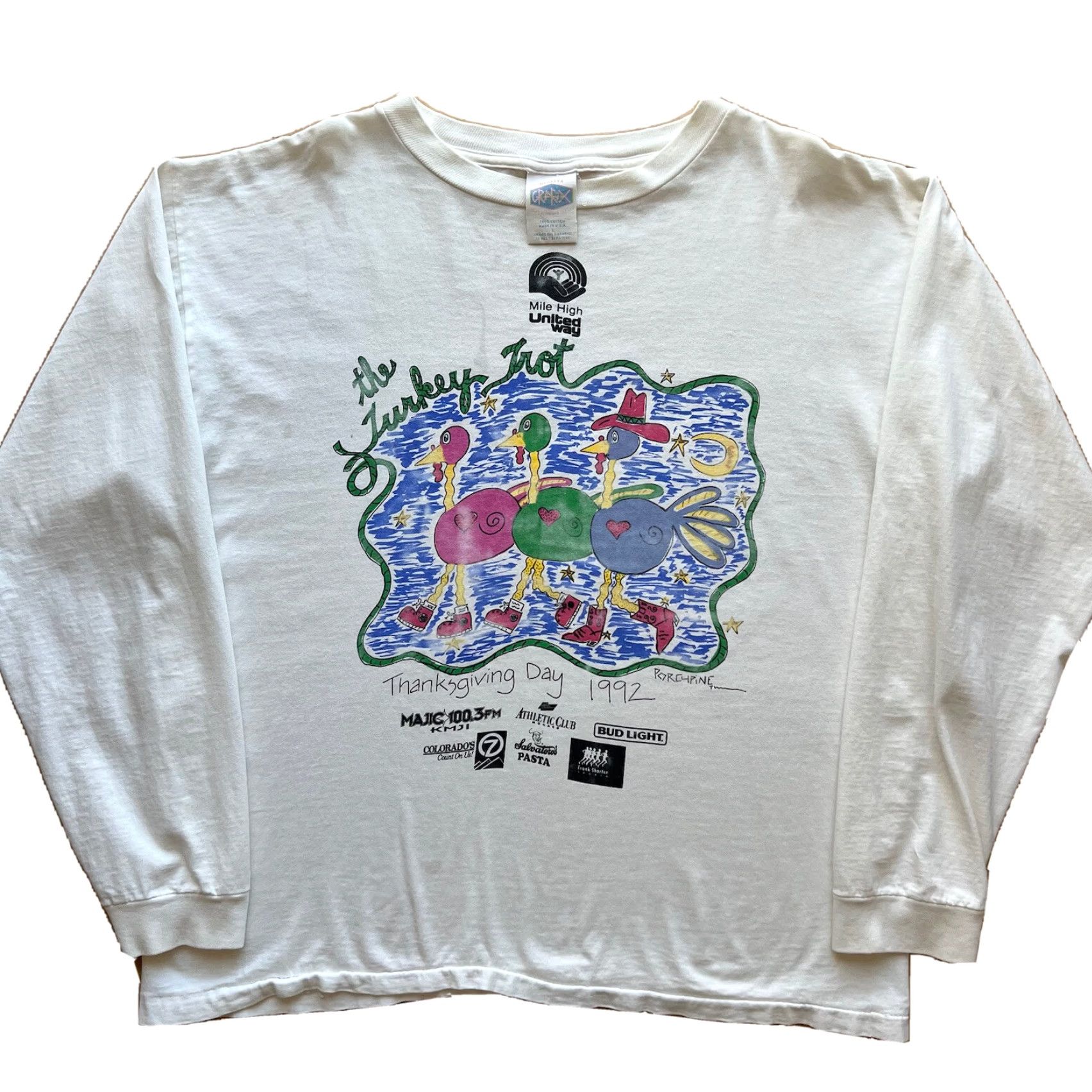 Vintage VINTAGE Turkey Trot Thanksgiving Shirt Large White 90s Long Sleeve Running Faded Size US L / EU 52-54 / 3 - 2 Thumbnail