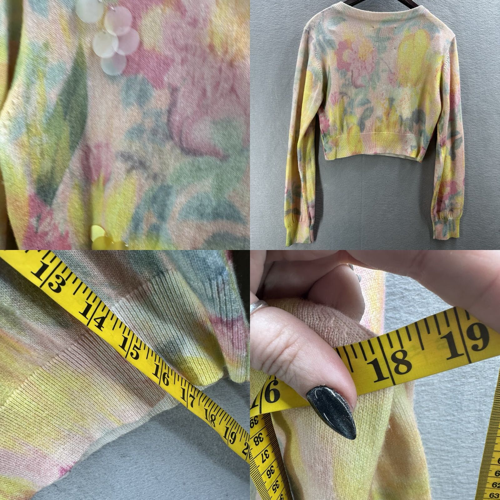 Le Superbe Le Superbe Wool Blend Floral Cardigan Womens Large Yellow Shirt? Size L / US 10 / IT 46 - 8 Thumbnail