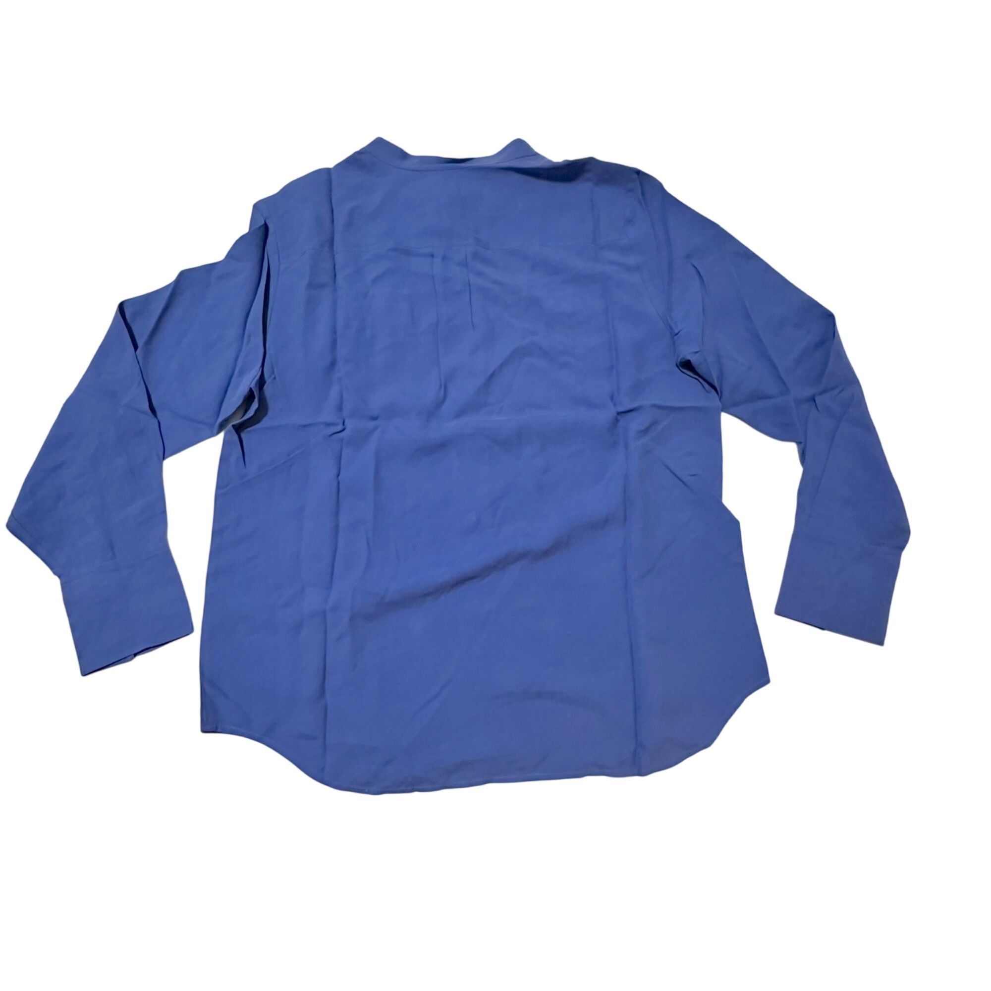 J.Crew J. Crew Blue Silk Long-Sleeve Button-Front Band Collar Shirt Size L / US 10 / IT 46 - 3 Thumbnail